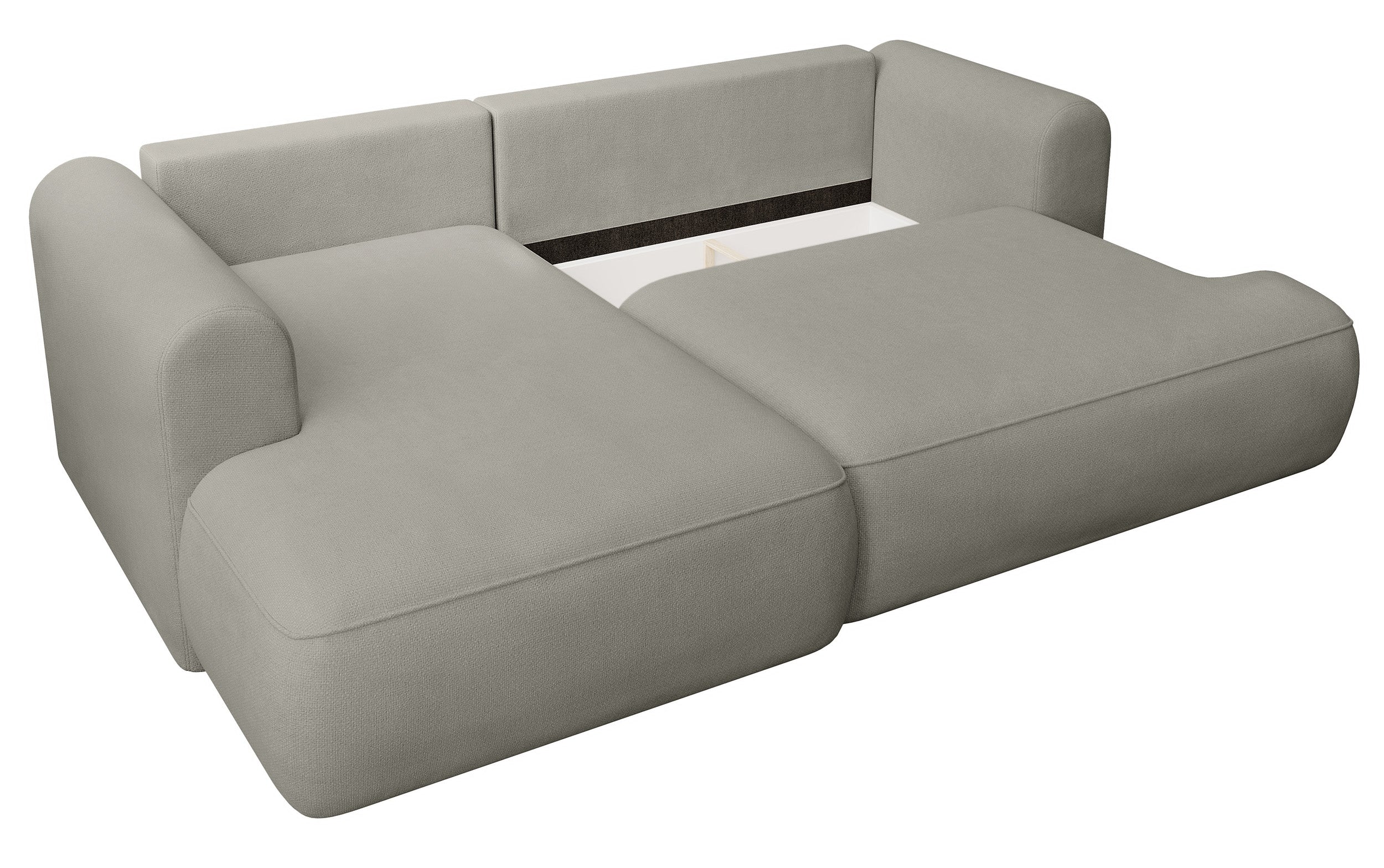 Ecksofa mit Schlaffunktion Ovo Mini, L-förmig, linksseitig, mit Stauraum, hellgrauer, pflegeleichter Chenille-Stoff