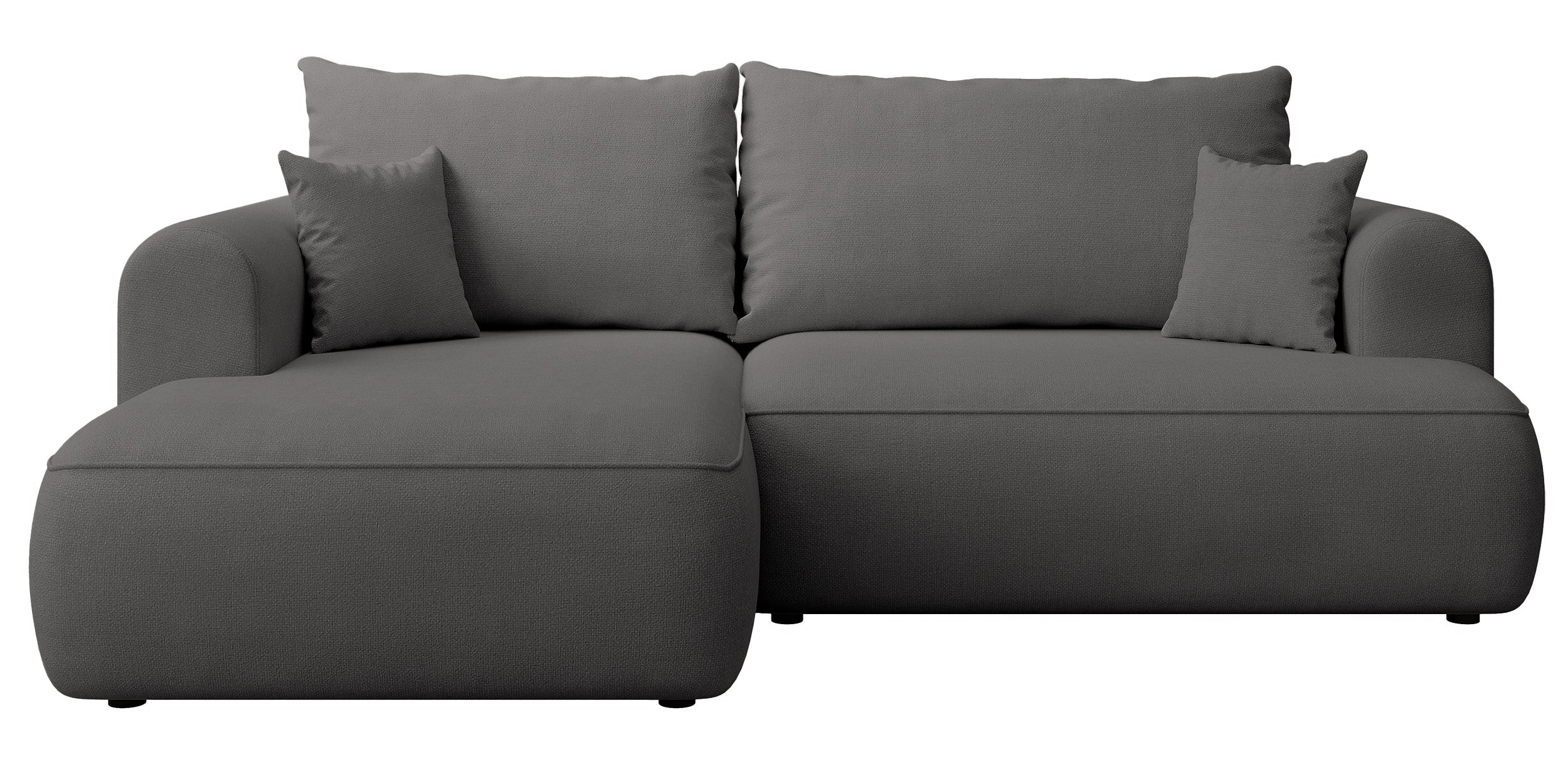 Ecksofa mit Schlaffunktion Ovo Mini, L-förmig, linksseitig, mit Stauraum, dunkelgrauer, pflegeleichter Chenillestoff