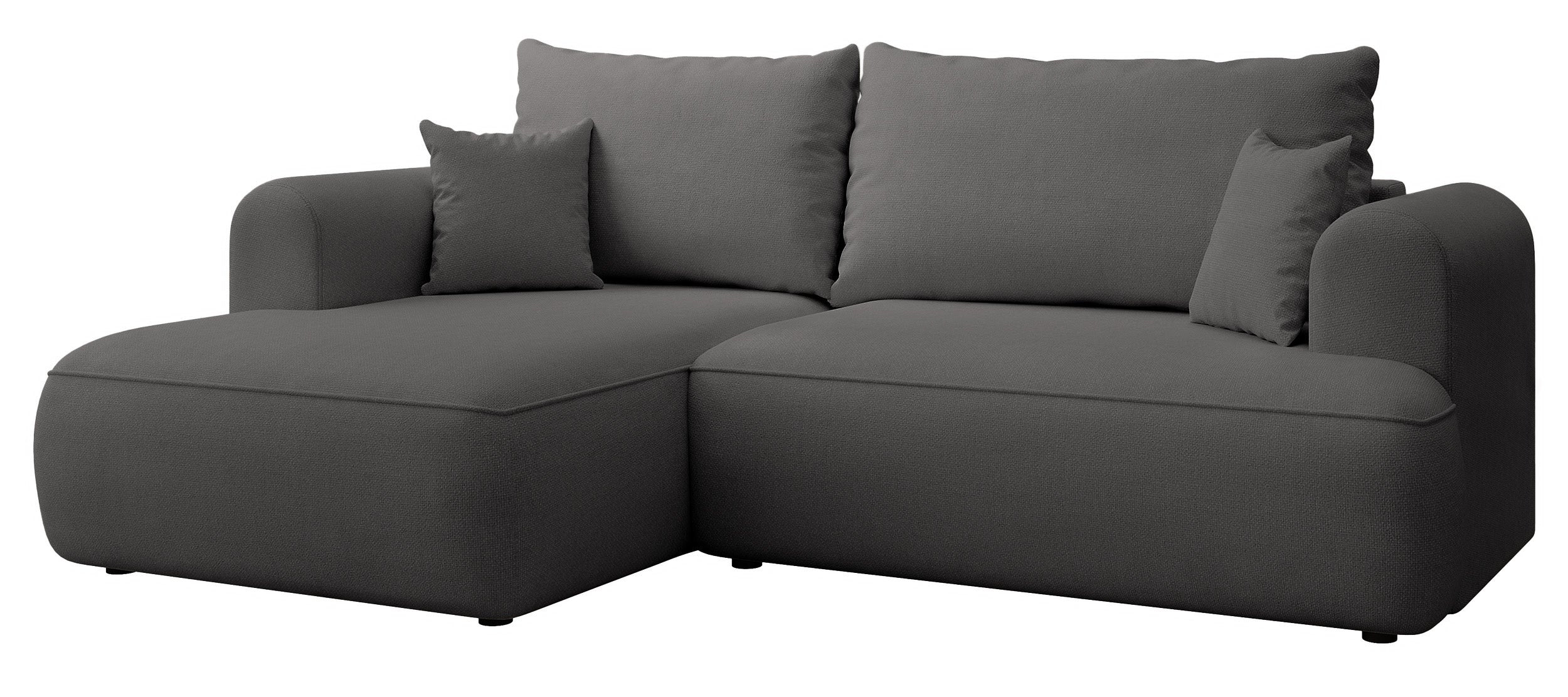 Ecksofa mit Schlaffunktion Ovo Mini, L-förmig, linksseitig, mit Stauraum, dunkelgrauer, pflegeleichter Chenillestoff