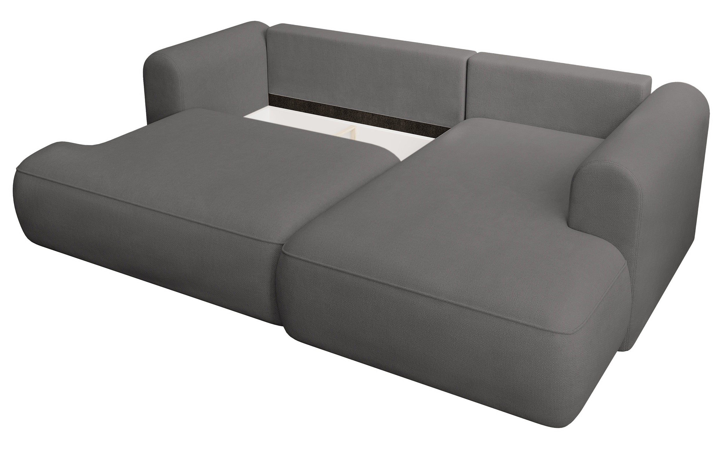 Ecksofa mit Schlaffunktion Ovo mini, L-förmig, rechtsseitig, mit Stauraum, dunkelgrauer Chenille-Stoff, pflegeleicht