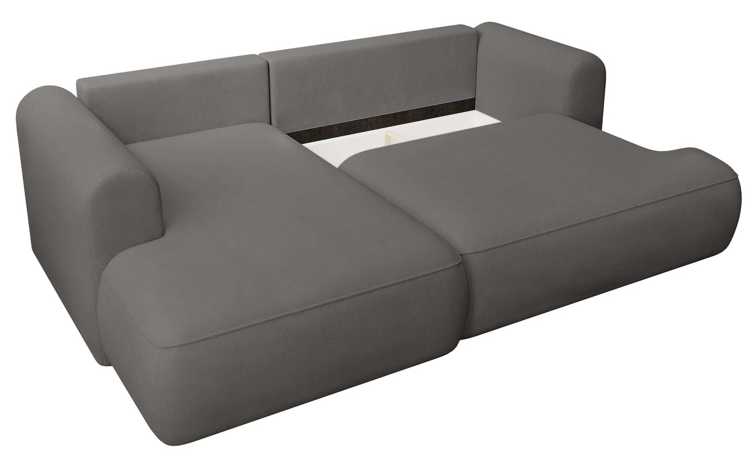 Ecksofa mit Schlaffunktion Ovo Mini, L-förmig, linksseitig, mit Stauraum, dunkelgrauer, pflegeleichter Chenillestoff