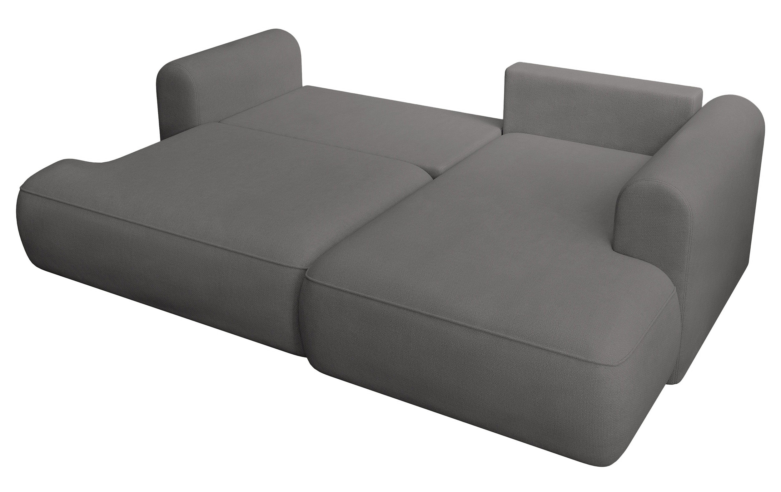 Ecksofa mit Schlaffunktion Ovo mini, L-förmig, rechtsseitig, mit Stauraum, dunkelgrauer Chenille-Stoff, pflegeleicht