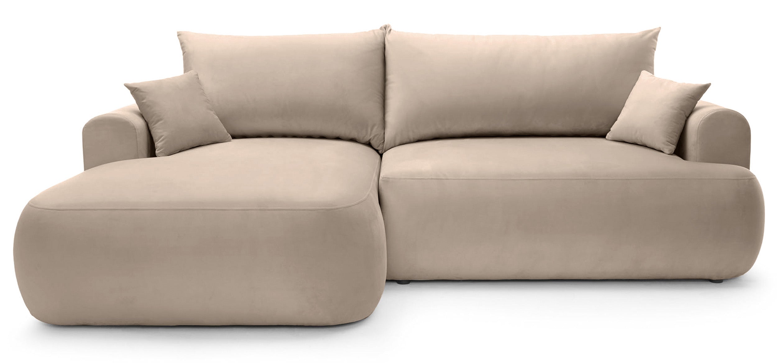 Ecksofa mit Schlaffunktion Ovo, L-förmig, linksseitig, mit Stauraum, beige, pflegeleichter Samtstoff