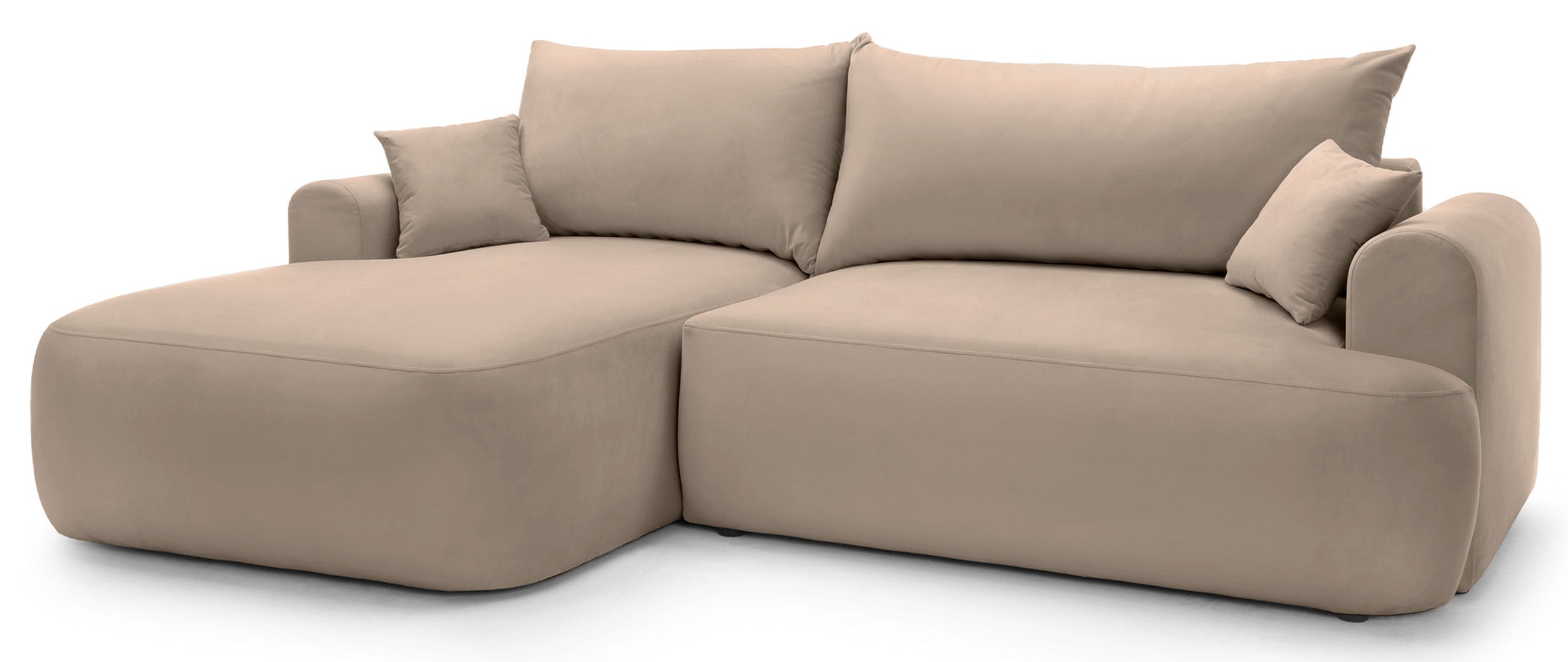 Ecksofa mit Schlaffunktion Ovo, L-förmig, linksseitig, mit Stauraum, beige, pflegeleichter Samtstoff
