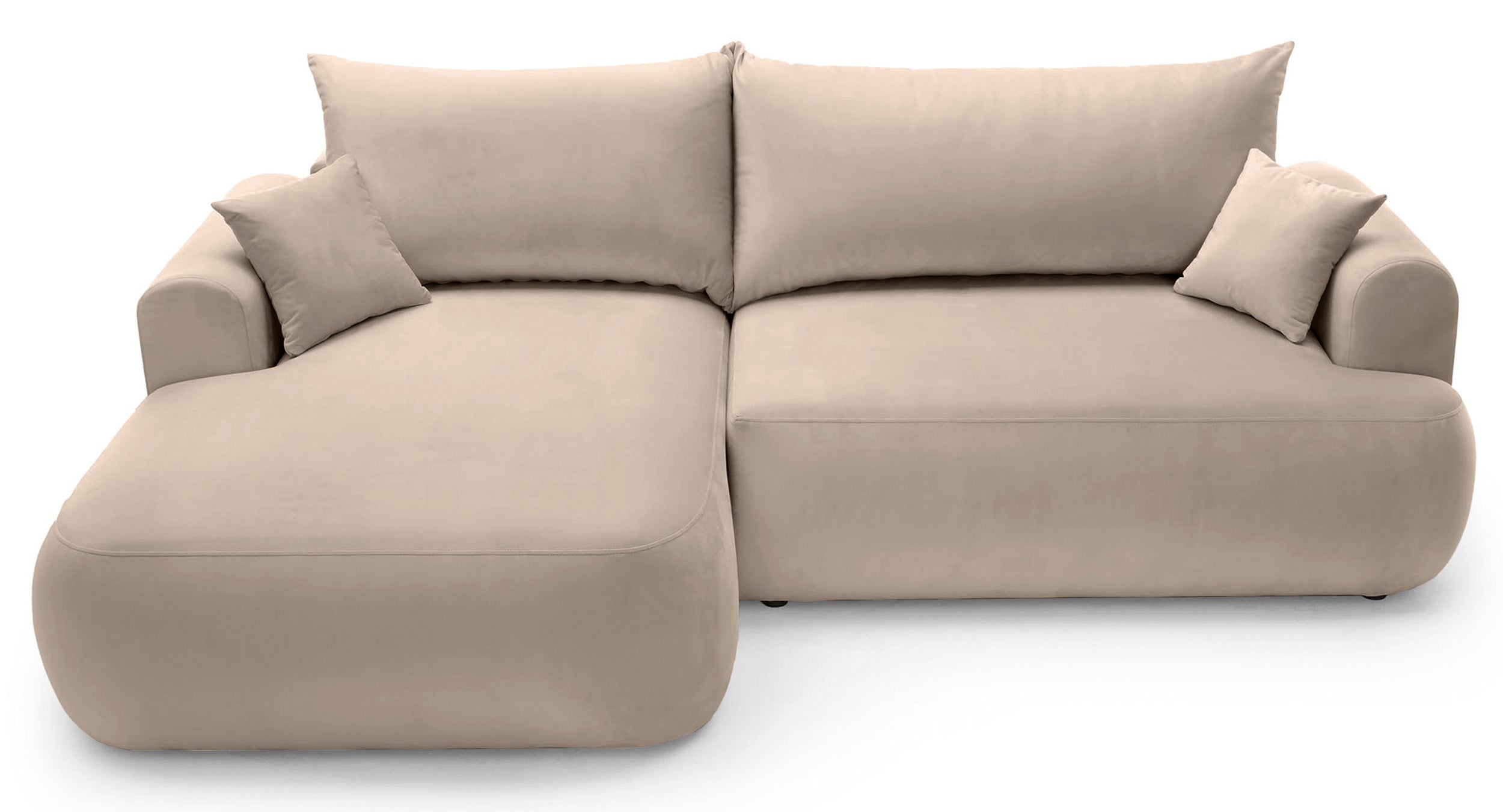 Ecksofa mit Schlaffunktion Ovo, L-förmig, linksseitig, mit Stauraum, beige, pflegeleichter Samtstoff