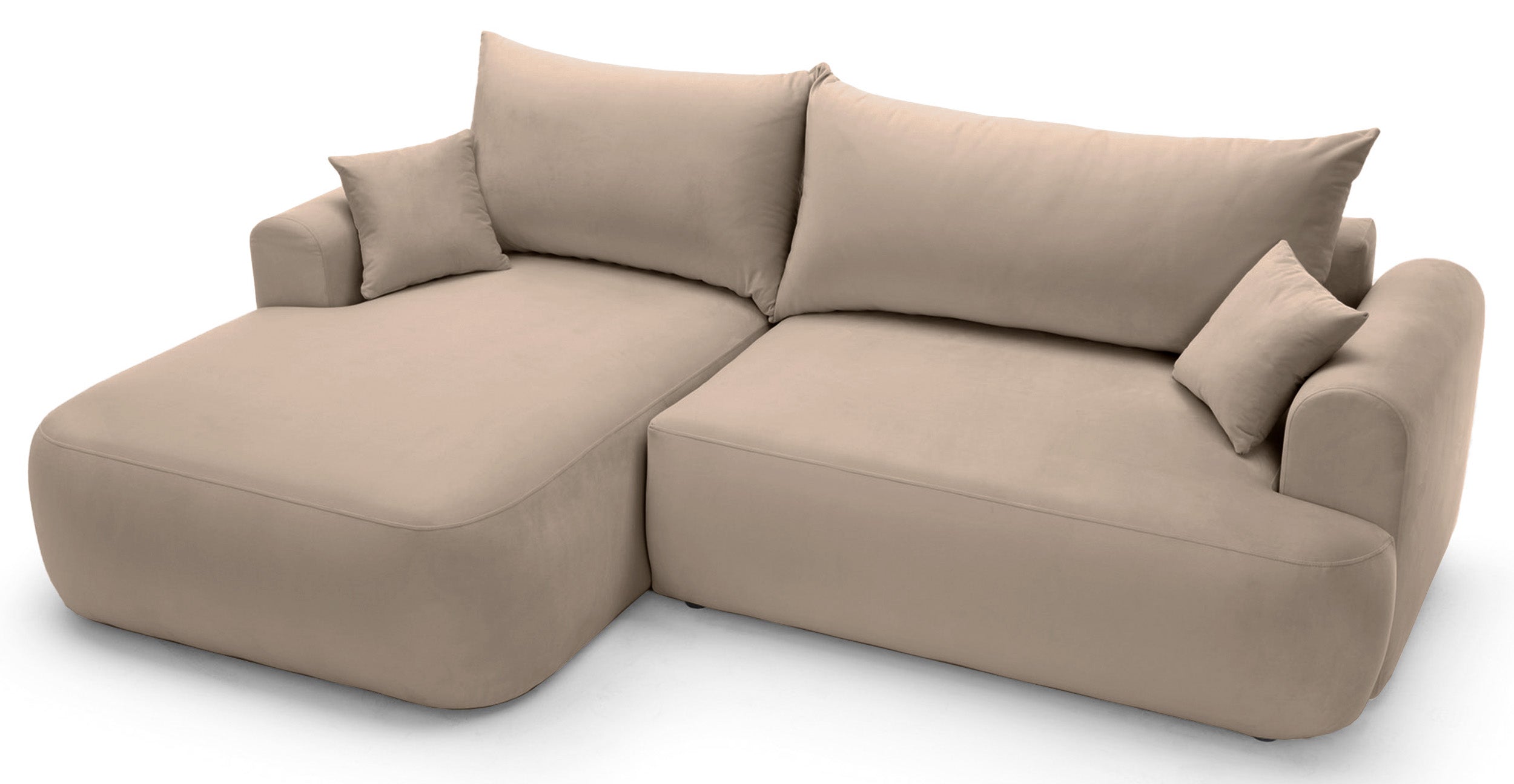 Ecksofa mit Schlaffunktion Ovo, L-förmig, linksseitig, mit Stauraum, beige, pflegeleichter Samtstoff