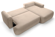 Ecksofa mit Schlaffunktion Ovo, L-förmig, rechtsseitig, mit Stauraum, beige Velours, pflegeleicht