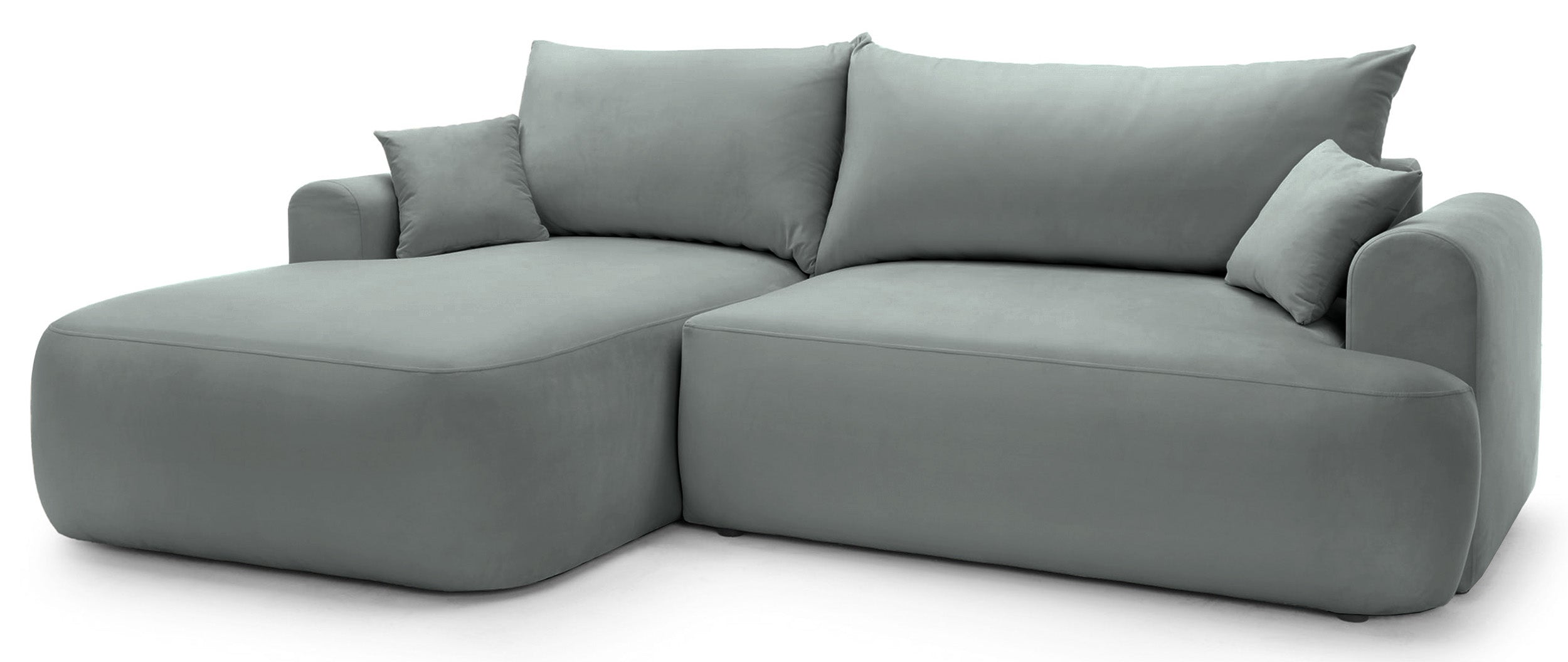 Ecksofa mit Schlafunktion Ovo, L-förmig, linksseitig, mit Stauraum, grau, pflegeleichter Samtstoff