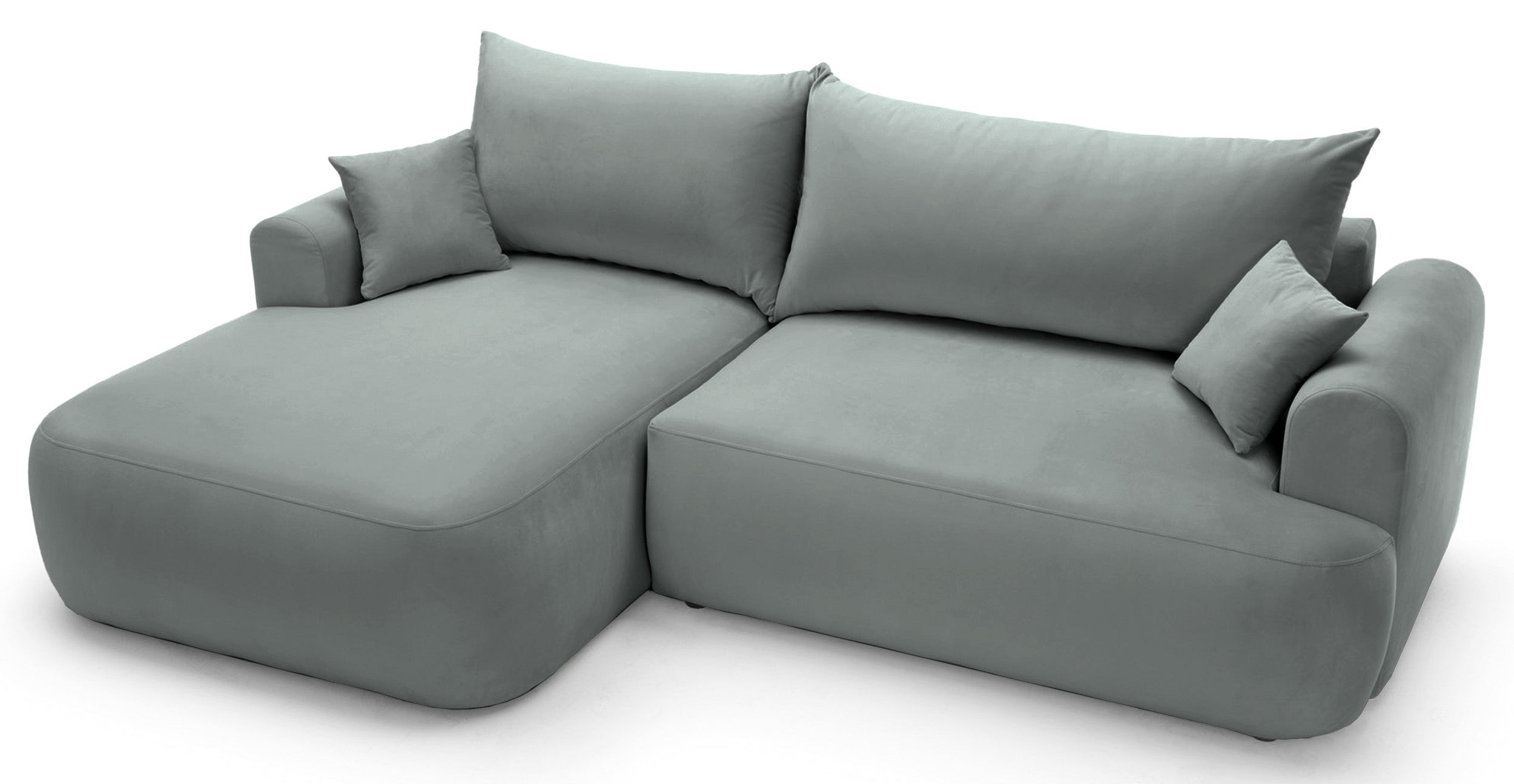 Ecksofa mit Schlafunktion Ovo, L-förmig, linksseitig, mit Stauraum, grau, pflegeleichter Samtstoff