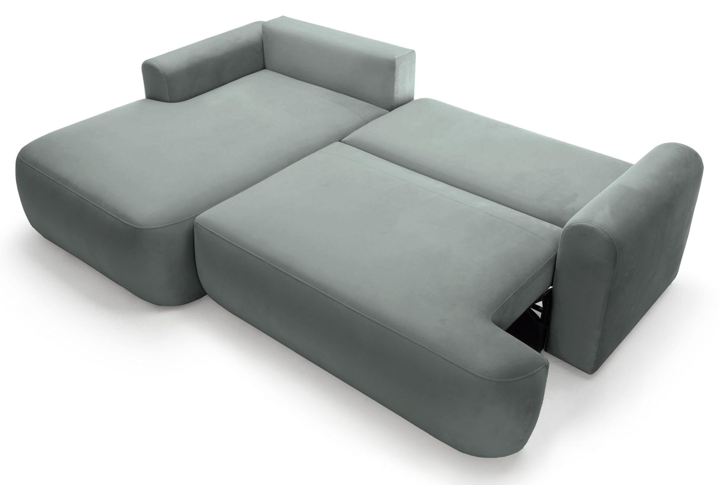 Ecksofa mit Schlafunktion Ovo, L-förmig, linksseitig, mit Stauraum, grau, pflegeleichter Samtstoff