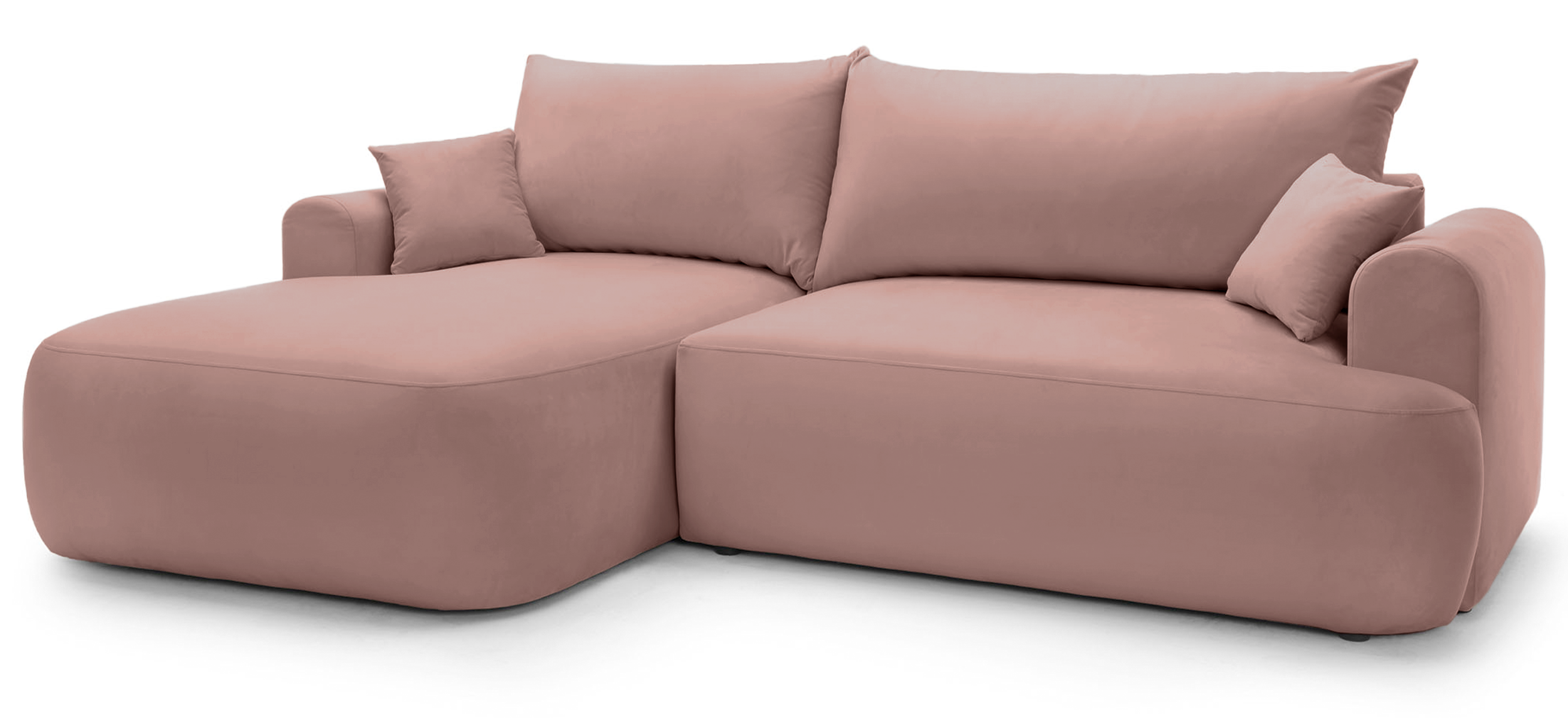 Ovo Ecksofa mit Schlaffunktion, L-Form, linksseitig, mit Stauraum, hellrosa Velours, wasserabweisend