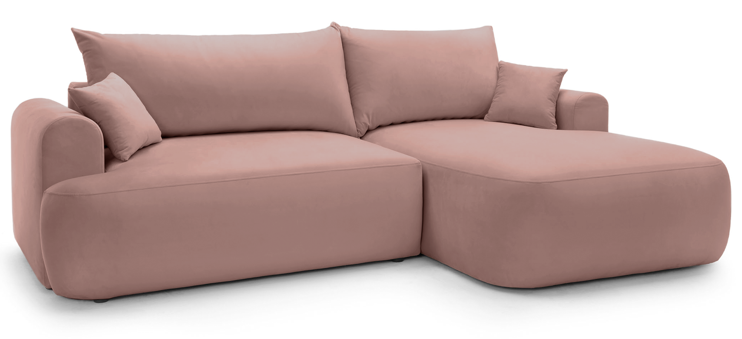 Ecksofa mit Schlafunktion Ovo, L-förmig, rechtsseitig, mit Stauraum, hellrosa, wasserabweisender Samt
