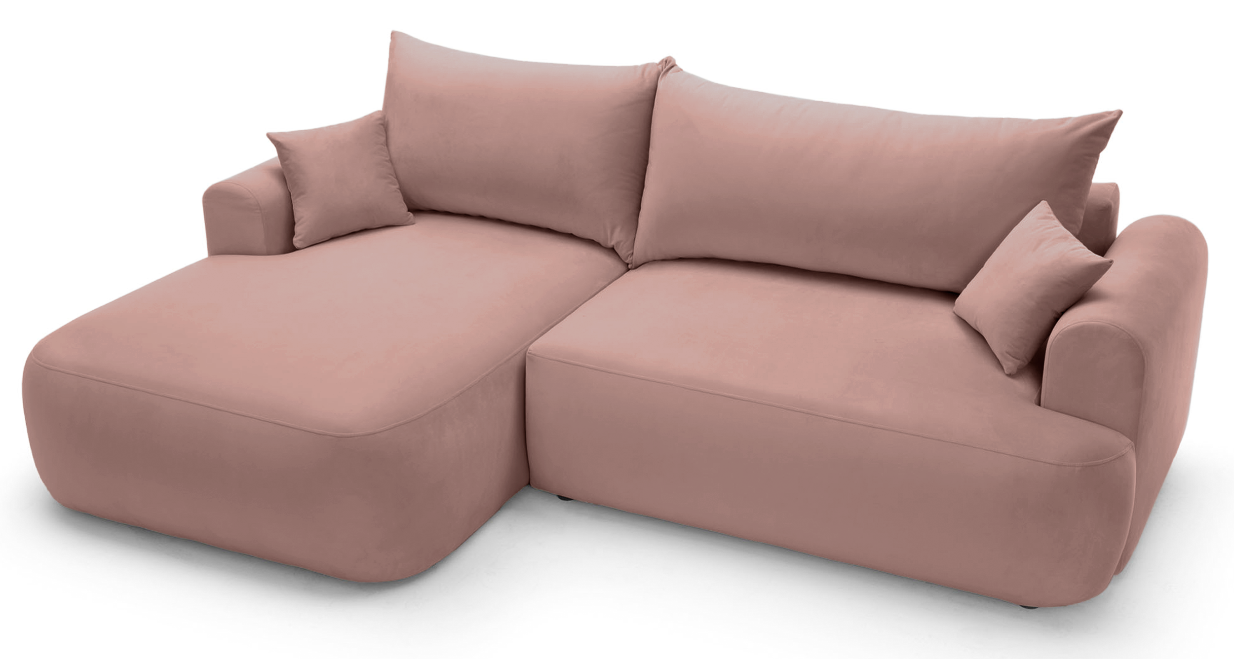 Ovo Ecksofa mit Schlaffunktion, L-Form, linksseitig, mit Stauraum, hellrosa Velours, wasserabweisend