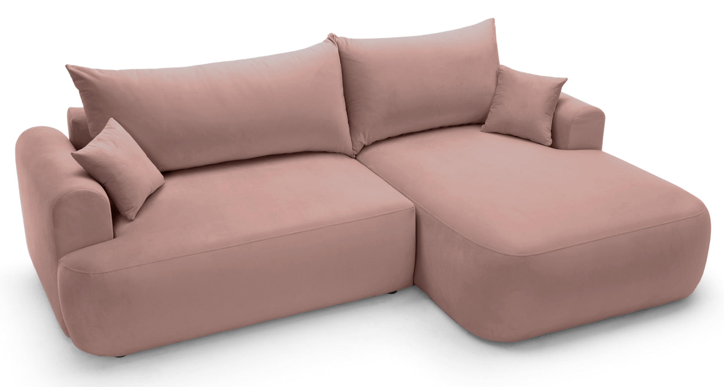 Ecksofa mit Schlafunktion Ovo, L-förmig, rechtsseitig, mit Stauraum, hellrosa, wasserabweisender Samt