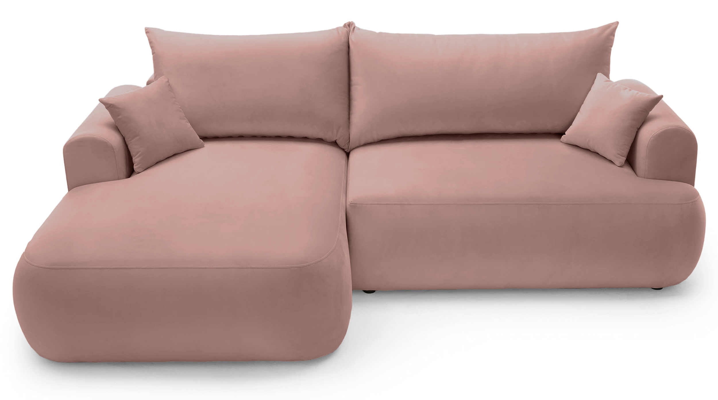 Ovo Ecksofa mit Schlaffunktion, L-Form, linksseitig, mit Stauraum, hellrosa Velours, wasserabweisend