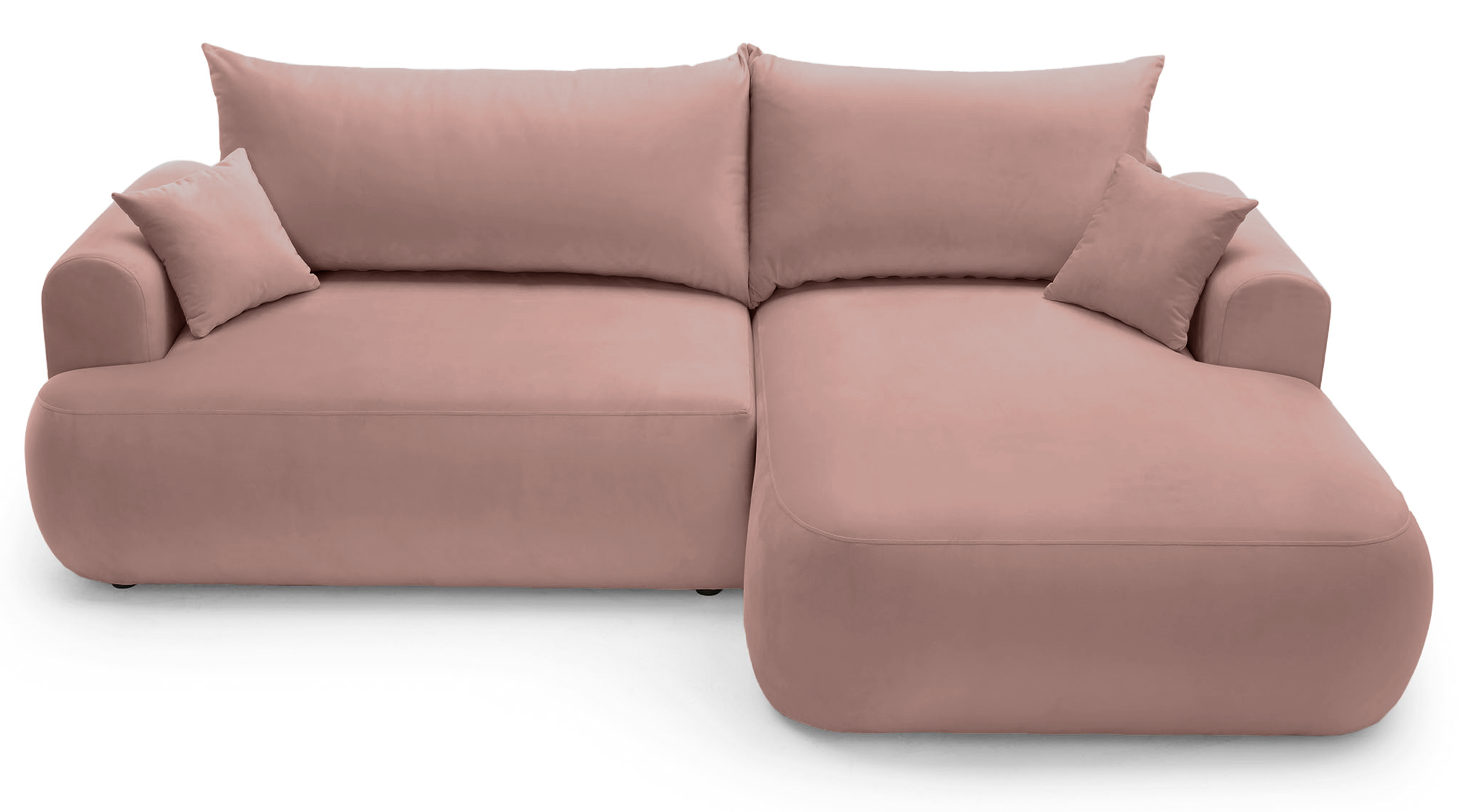 Ecksofa mit Schlafunktion Ovo, L-förmig, rechtsseitig, mit Stauraum, hellrosa, wasserabweisender Samt