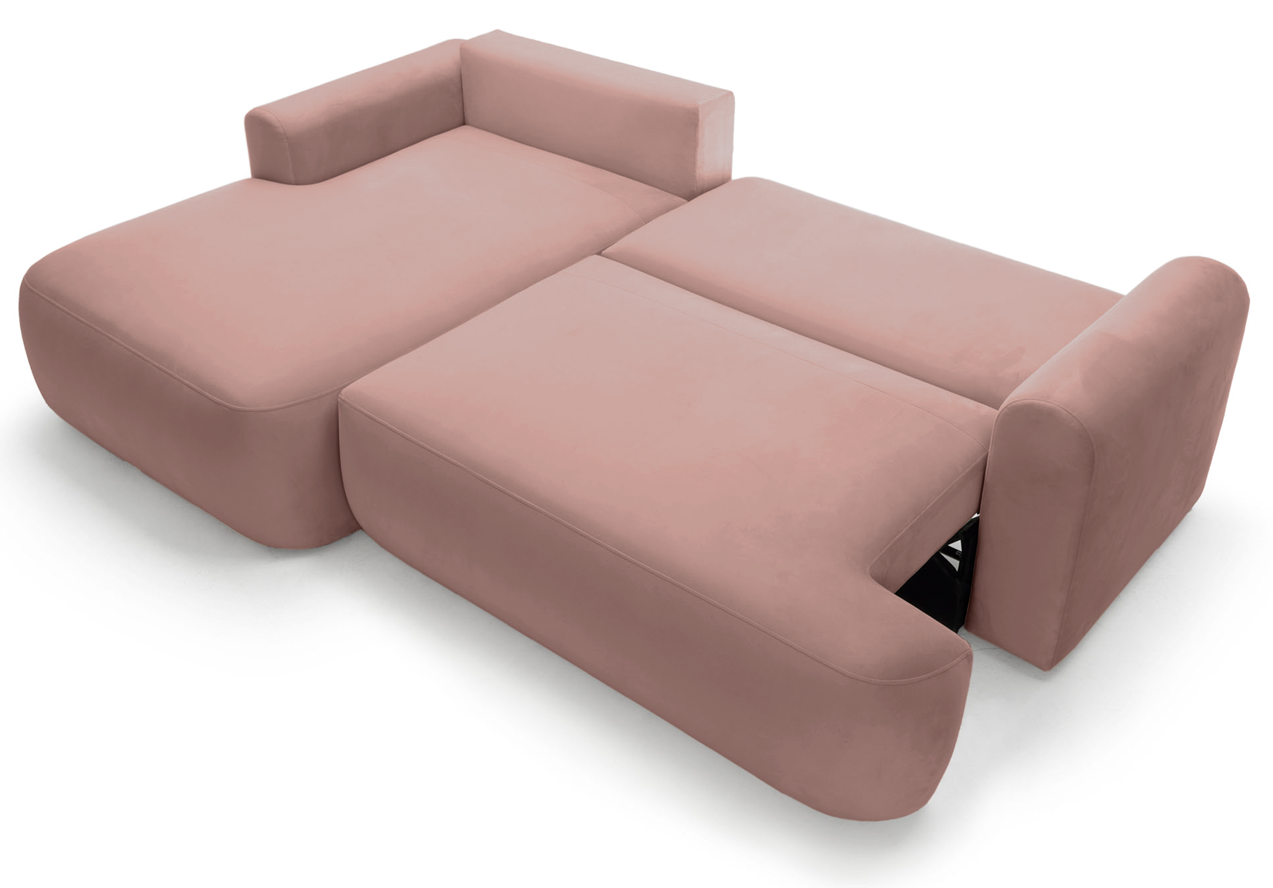 Ovo Ecksofa mit Schlaffunktion, L-Form, linksseitig, mit Stauraum, hellrosa Velours, wasserabweisend