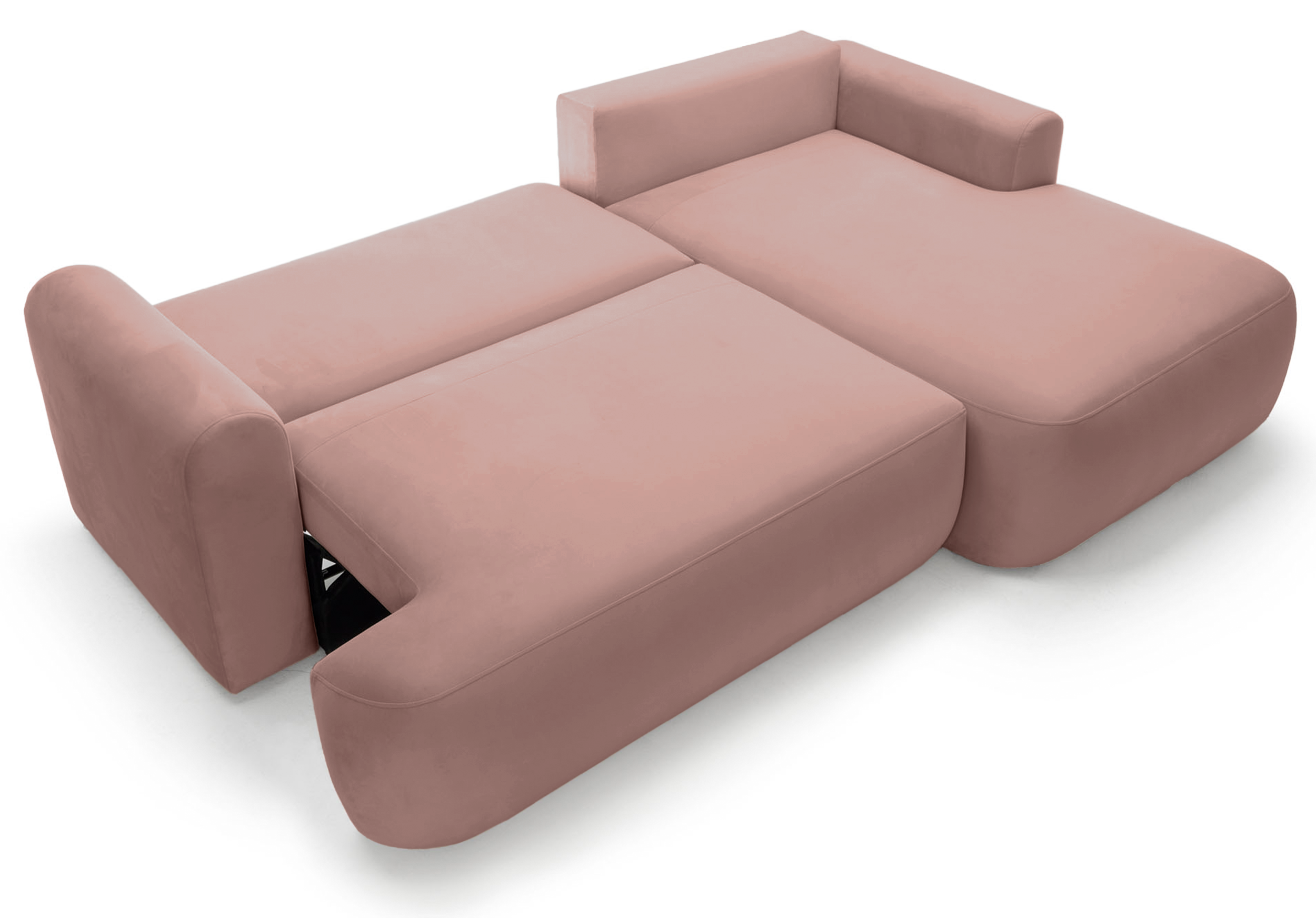 Ecksofa mit Schlafunktion Ovo, L-förmig, rechtsseitig, mit Stauraum, hellrosa, wasserabweisender Samt