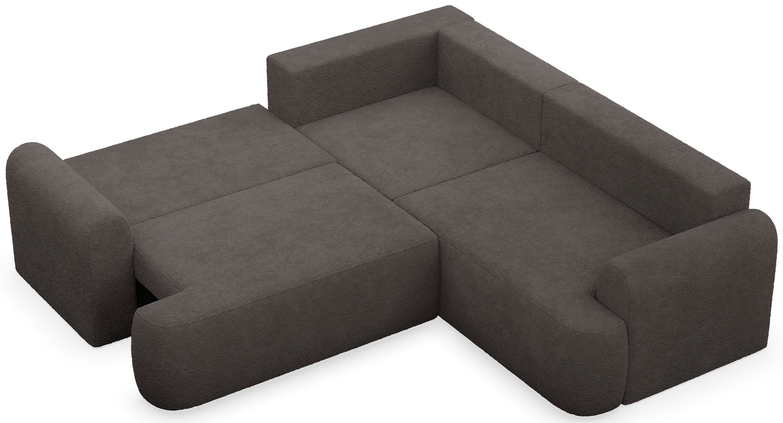 Ecksofa mit Schlaffunktion, Ovo, L-förmig, universell, grau-braun, Bouclé