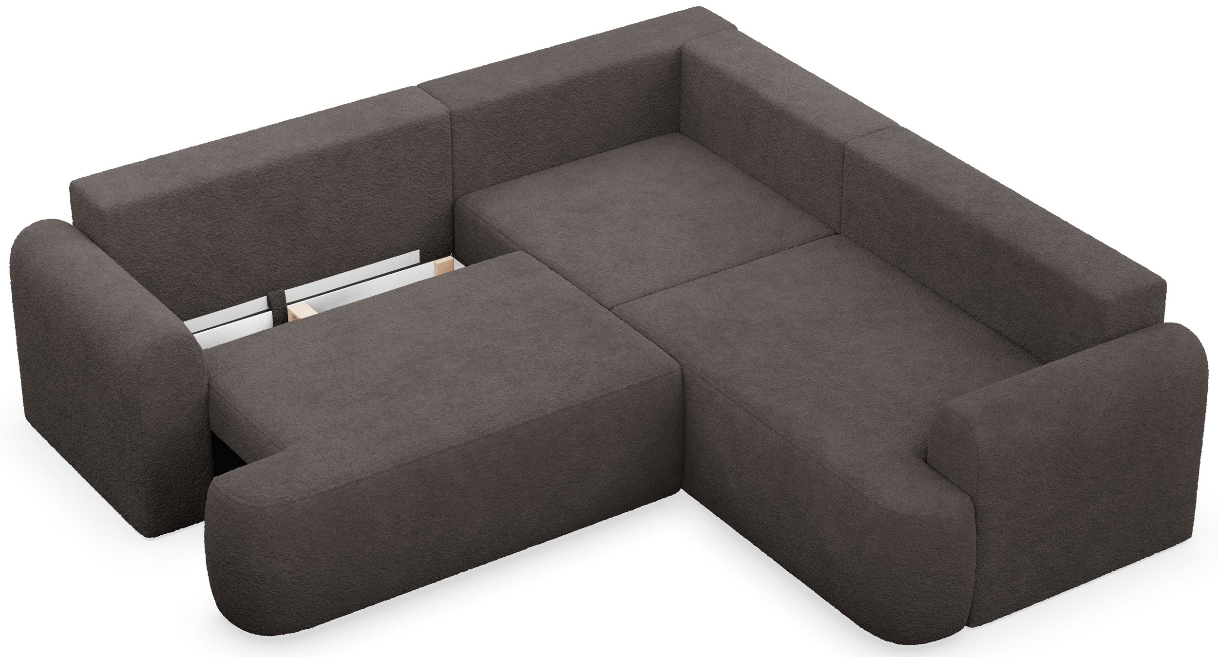 Ecksofa mit Schlaffunktion, Ovo, L-förmig, universell, grau-braun, Bouclé