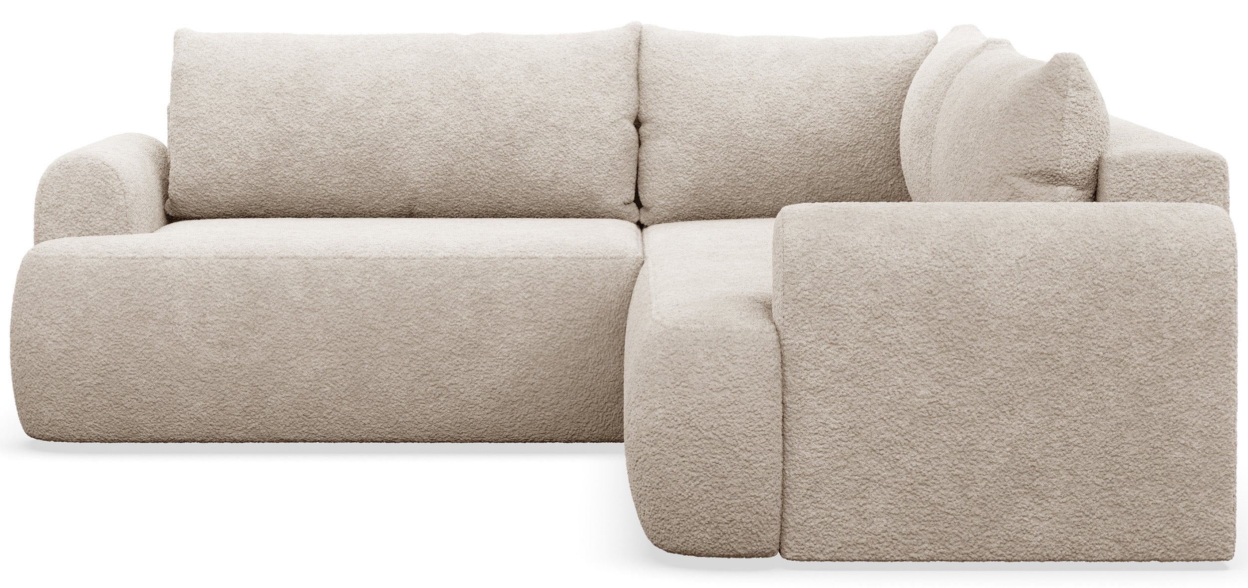 Ecksofa mit Schlaffunktion, Ovo, L-förmig, universell, beige Bouclé