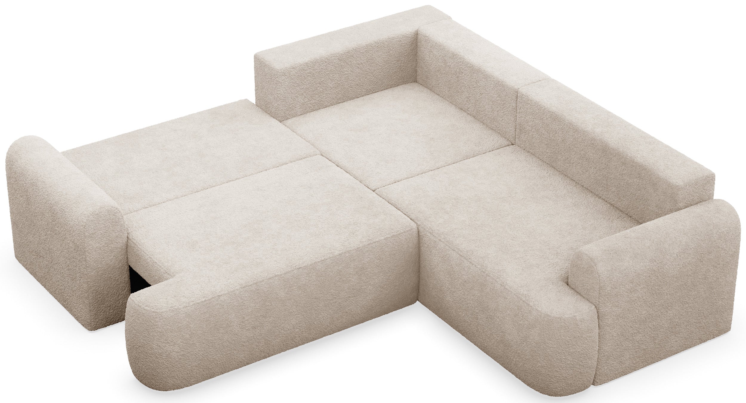 Ecksofa mit Schlaffunktion, Ovo, L-förmig, universell, beige Bouclé