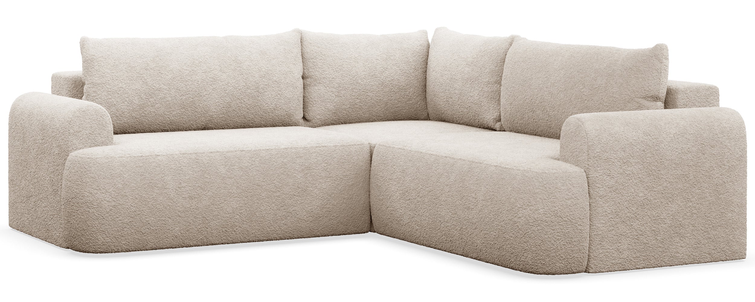 Ecksofa mit Schlaffunktion, Ovo, L-förmig, universell, beige Bouclé