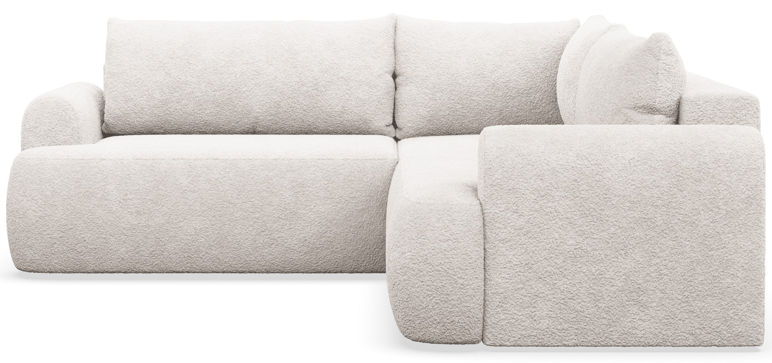 Ecksofa mit Schlaffunktion, L-förmig, universell, cremefarben, Bouclé-Stoff, Modell Ovo