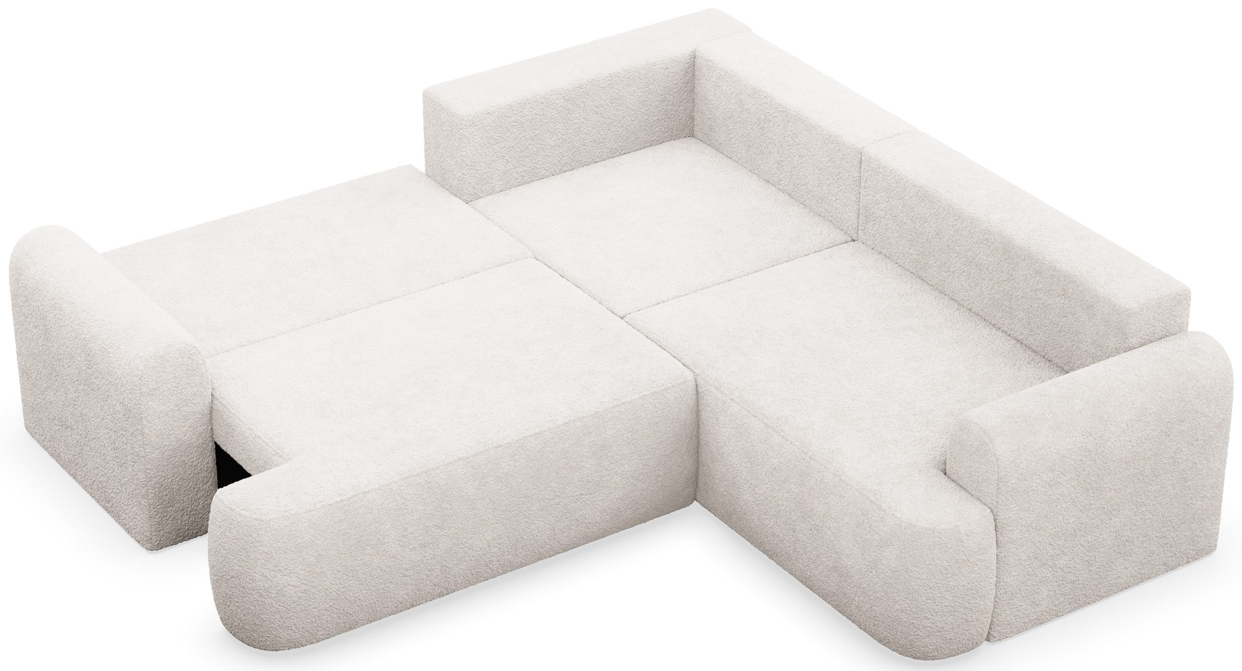 Ecksofa mit Schlaffunktion, L-förmig, universell, cremefarben, Bouclé-Stoff, Modell Ovo