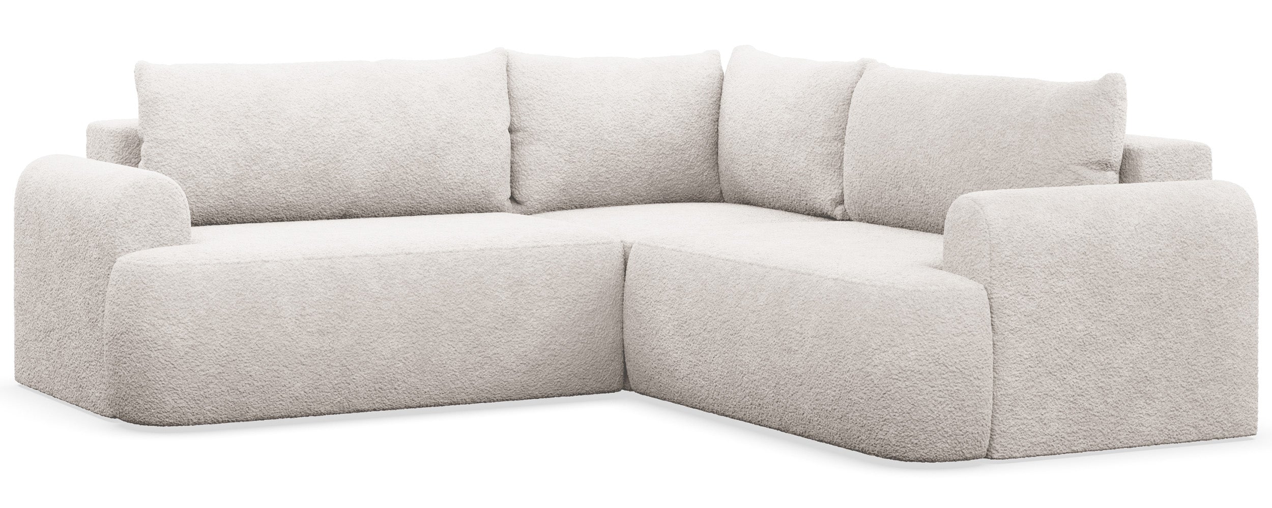 Ecksofa mit Schlaffunktion, L-förmig, universell, cremefarben, Bouclé-Stoff, Modell Ovo