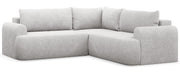 Ecksofa mit Schlaffunktion, universal L-förmig, hellgrauer Bouclé-Stoff, Modell Ovo
