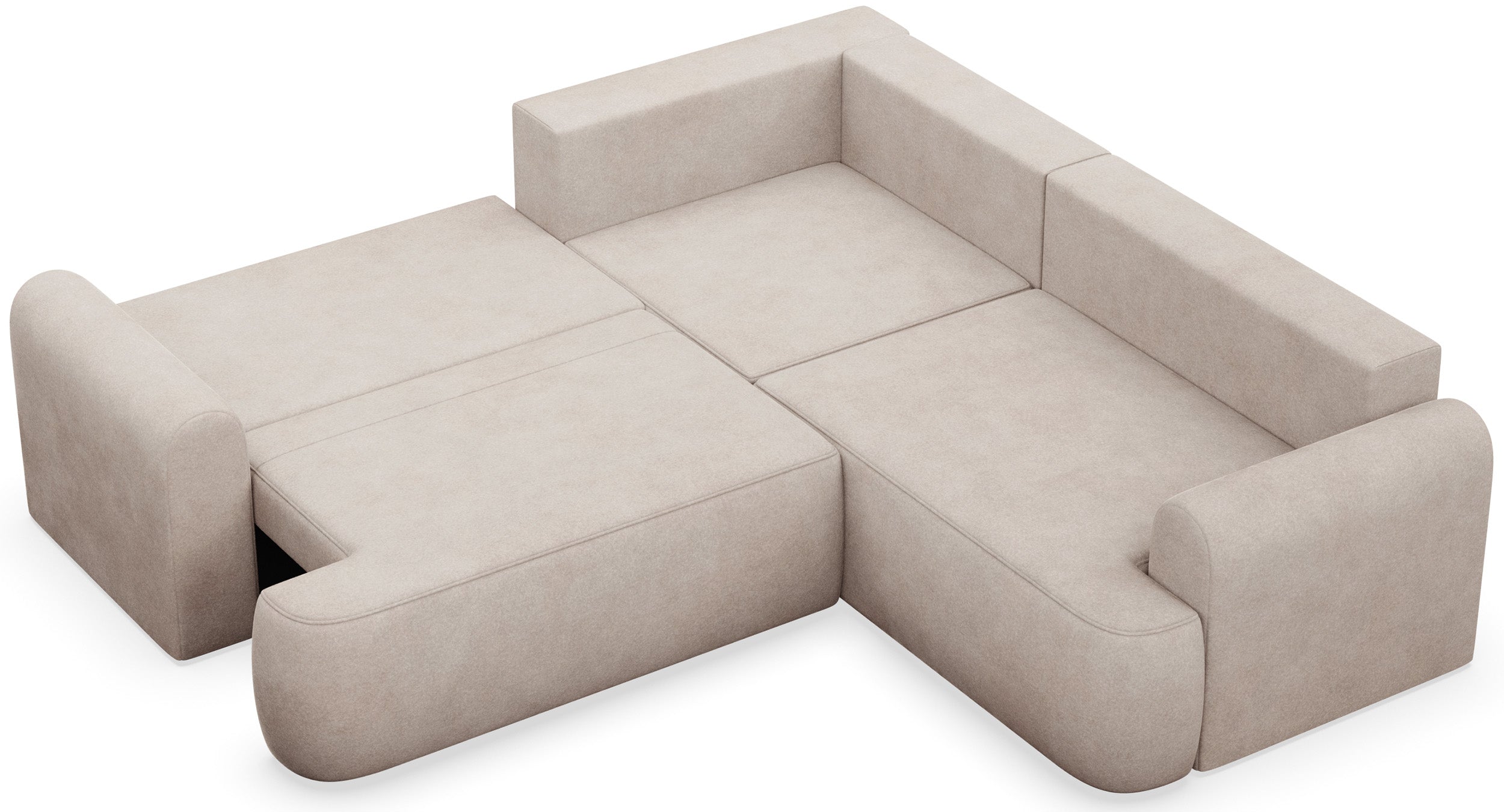 Ecksofa mit Schlaffunktion, universal L-förmig, Ovo, beige, Samt, leicht zu reinigen