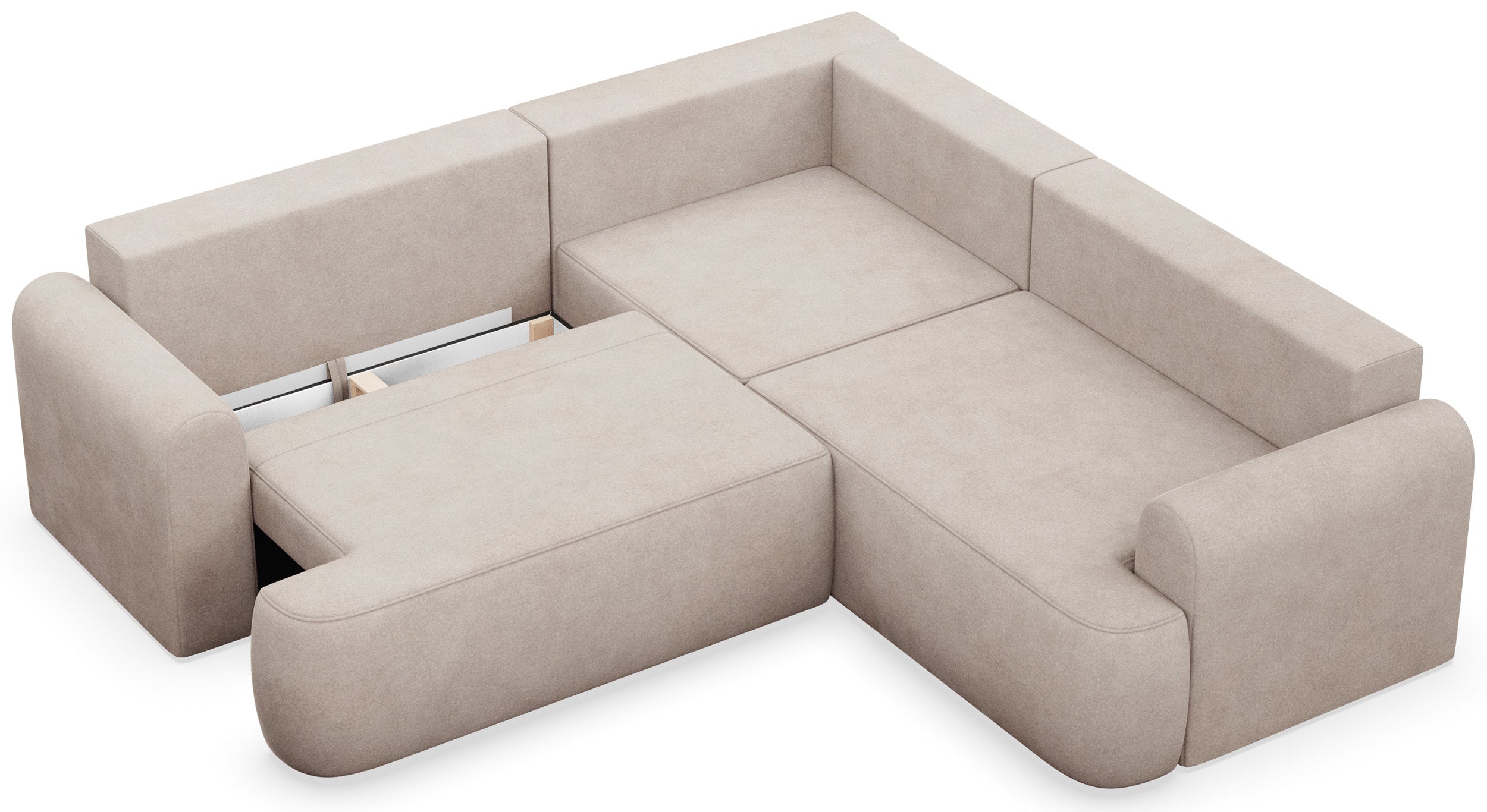 Ecksofa mit Schlaffunktion, universal L-förmig, Ovo, beige, Samt, leicht zu reinigen