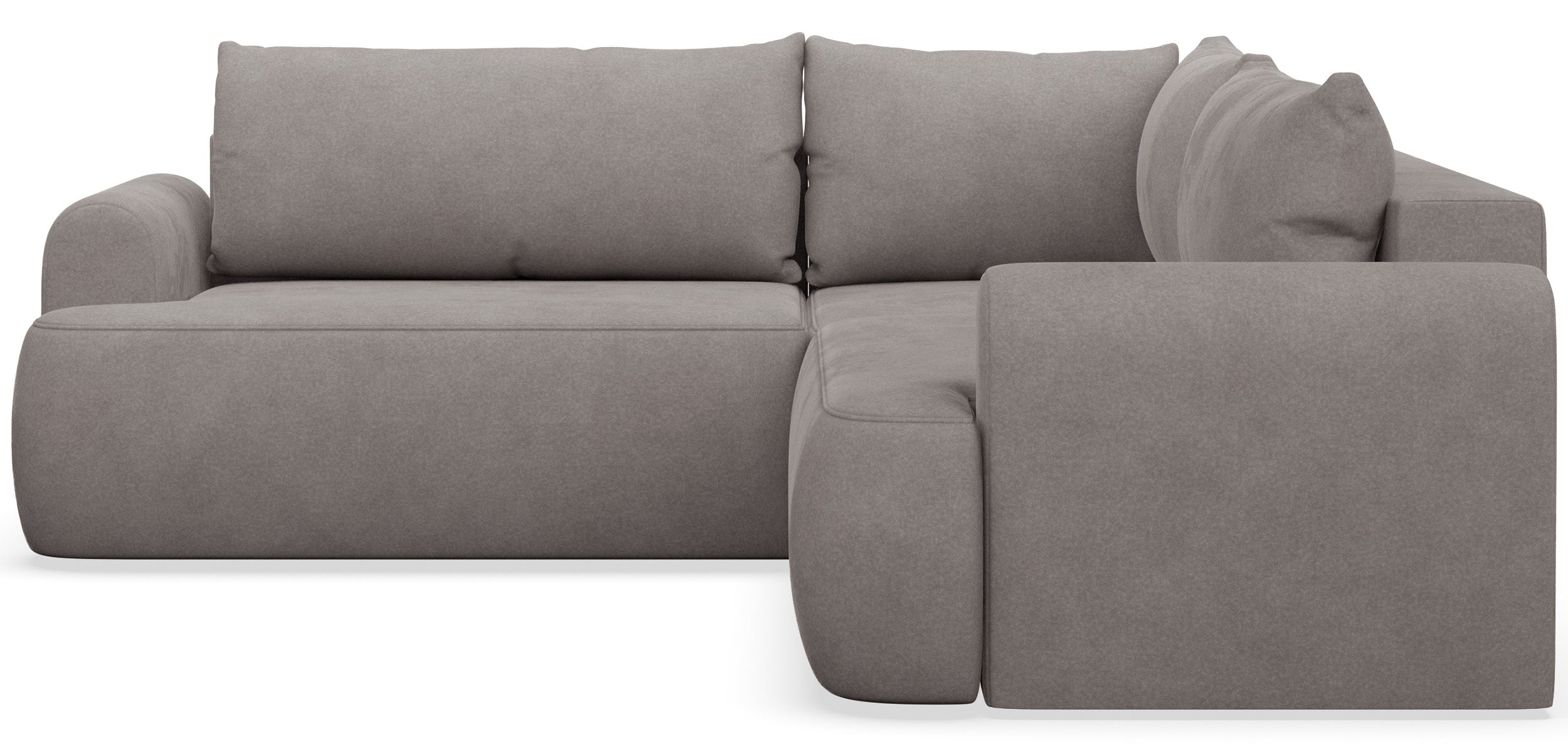 Ecksofa mit Schlaffunktion, Ovo, L-förmig, universell, grau-brauner Velours, leicht zu reinigen