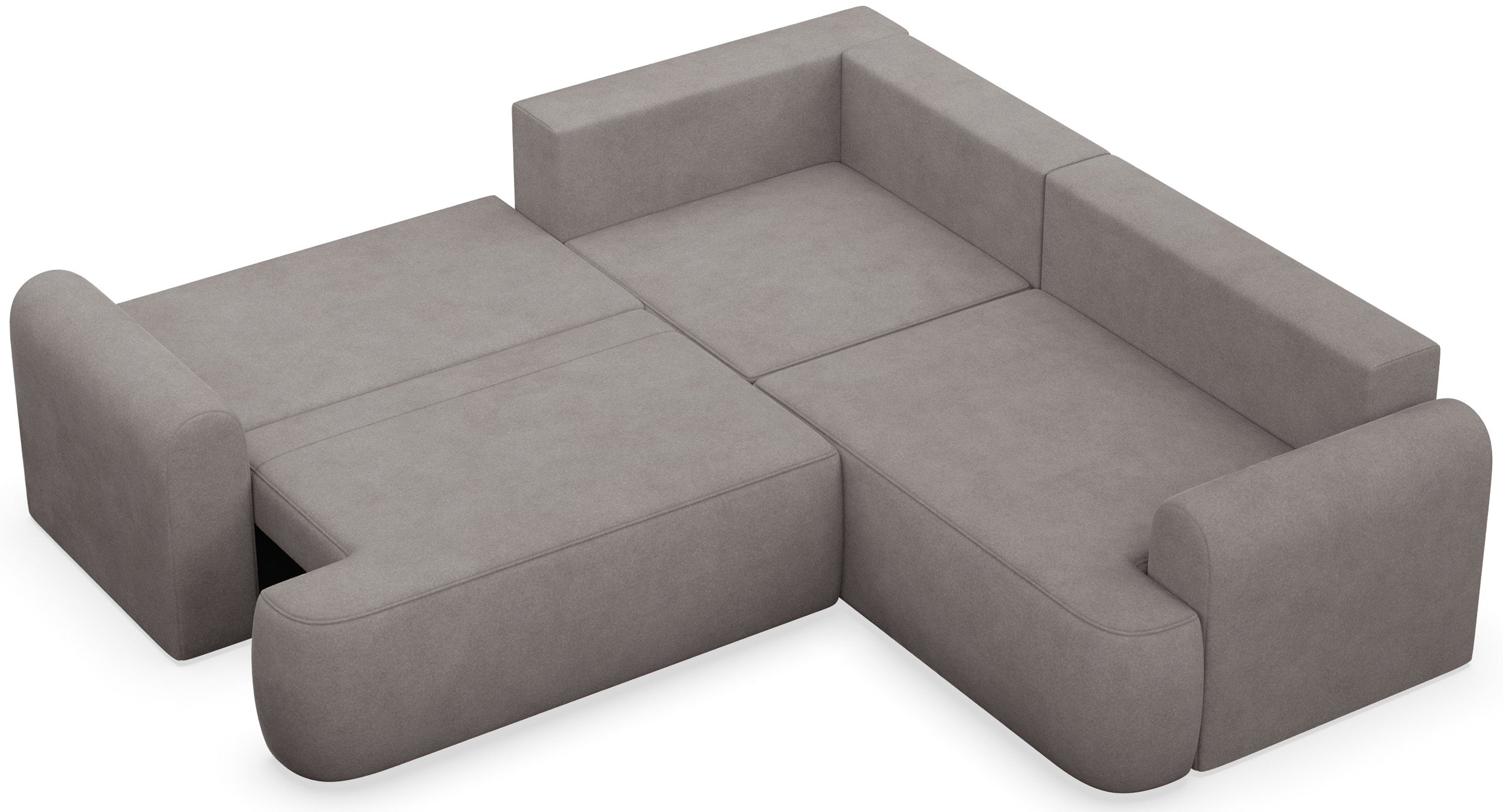 Ecksofa mit Schlaffunktion, Ovo, L-förmig, universell, grau-brauner Velours, leicht zu reinigen