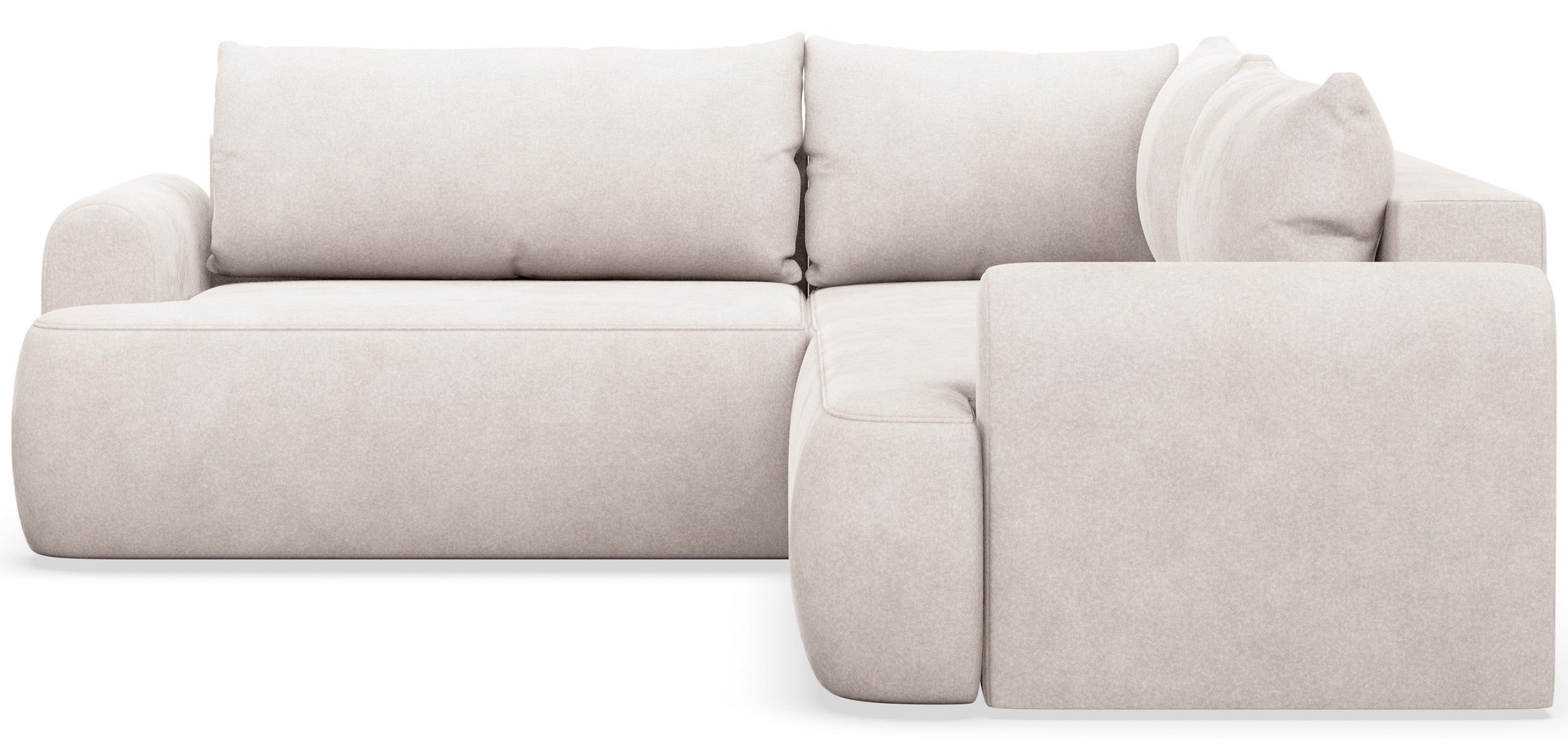 Ecksofa mit Schlaffunktion, Ovo, L-förmig, universell, hellbeige, Samt, pflegeleicht