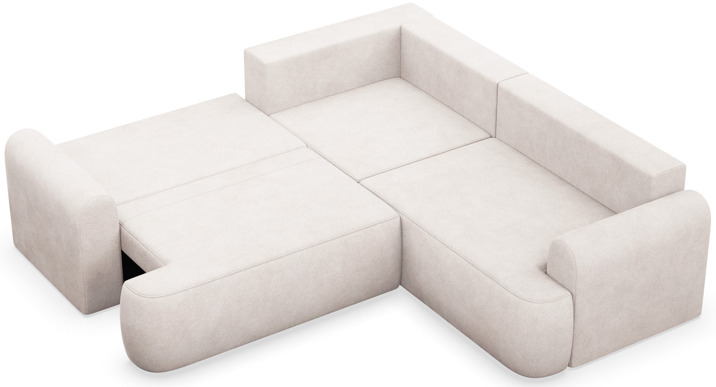 Ecksofa mit Schlaffunktion, Ovo, L-förmig, universell, hellbeige, Samt, pflegeleicht