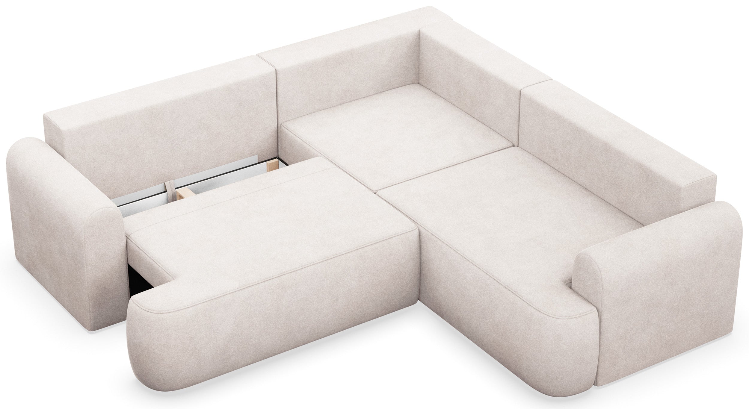 Ecksofa mit Schlaffunktion, Ovo, L-förmig, universell, hellbeige, Samt, pflegeleicht