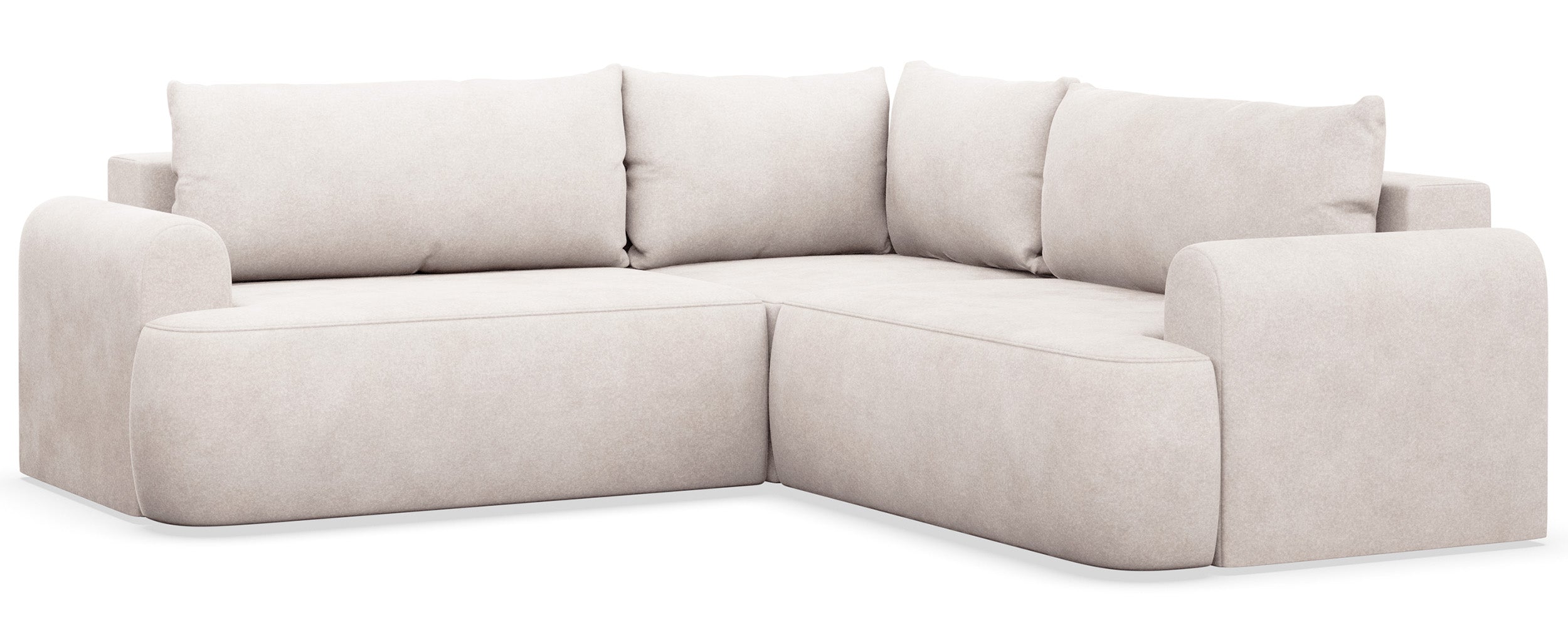 Ecksofa mit Schlaffunktion, Ovo, L-förmig, universell, hellbeige, Samt, pflegeleicht