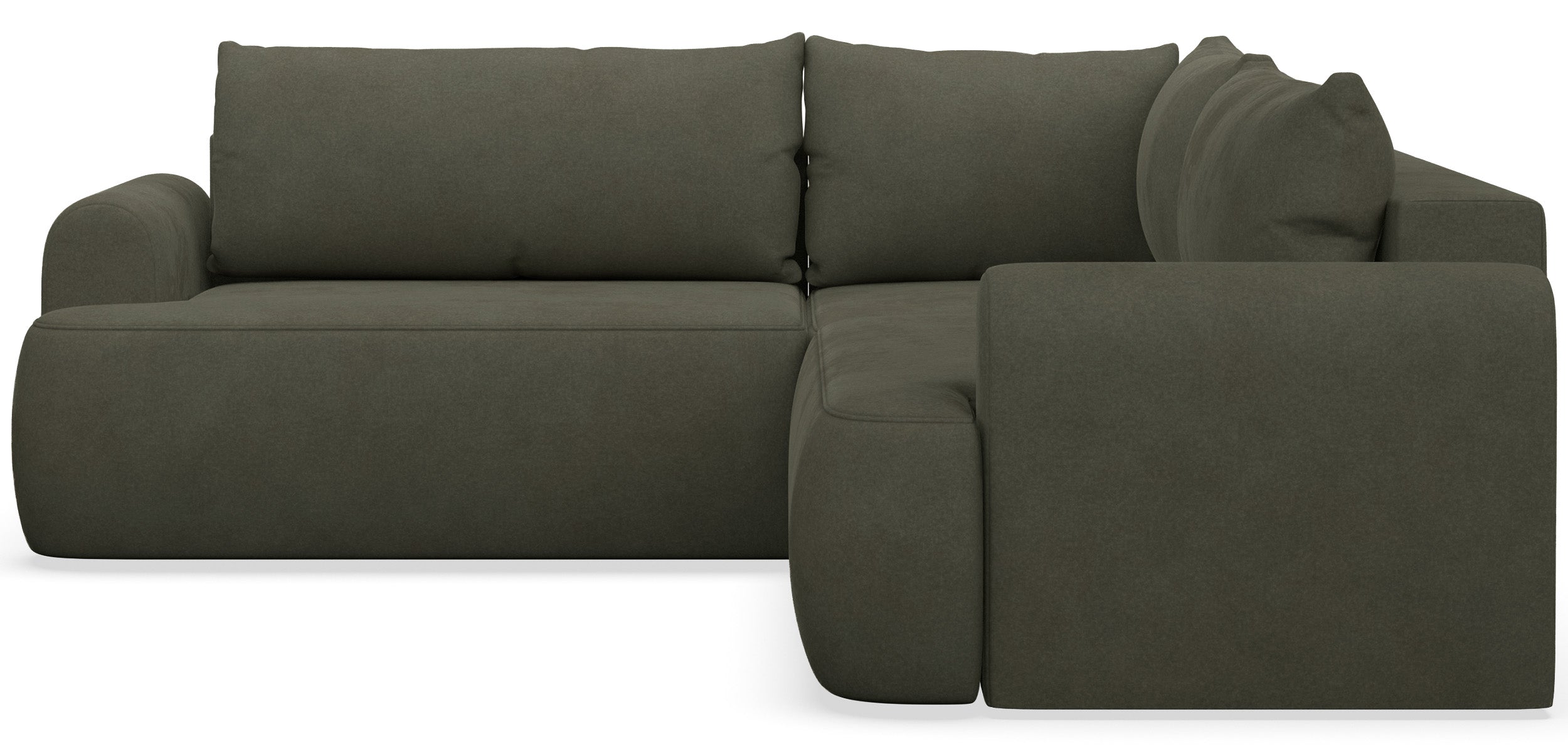 Ecksofa mit Schlaffunktion, Ovo, L-förmig, universell, olivgrüner, leicht zu reinigender Samtbezug