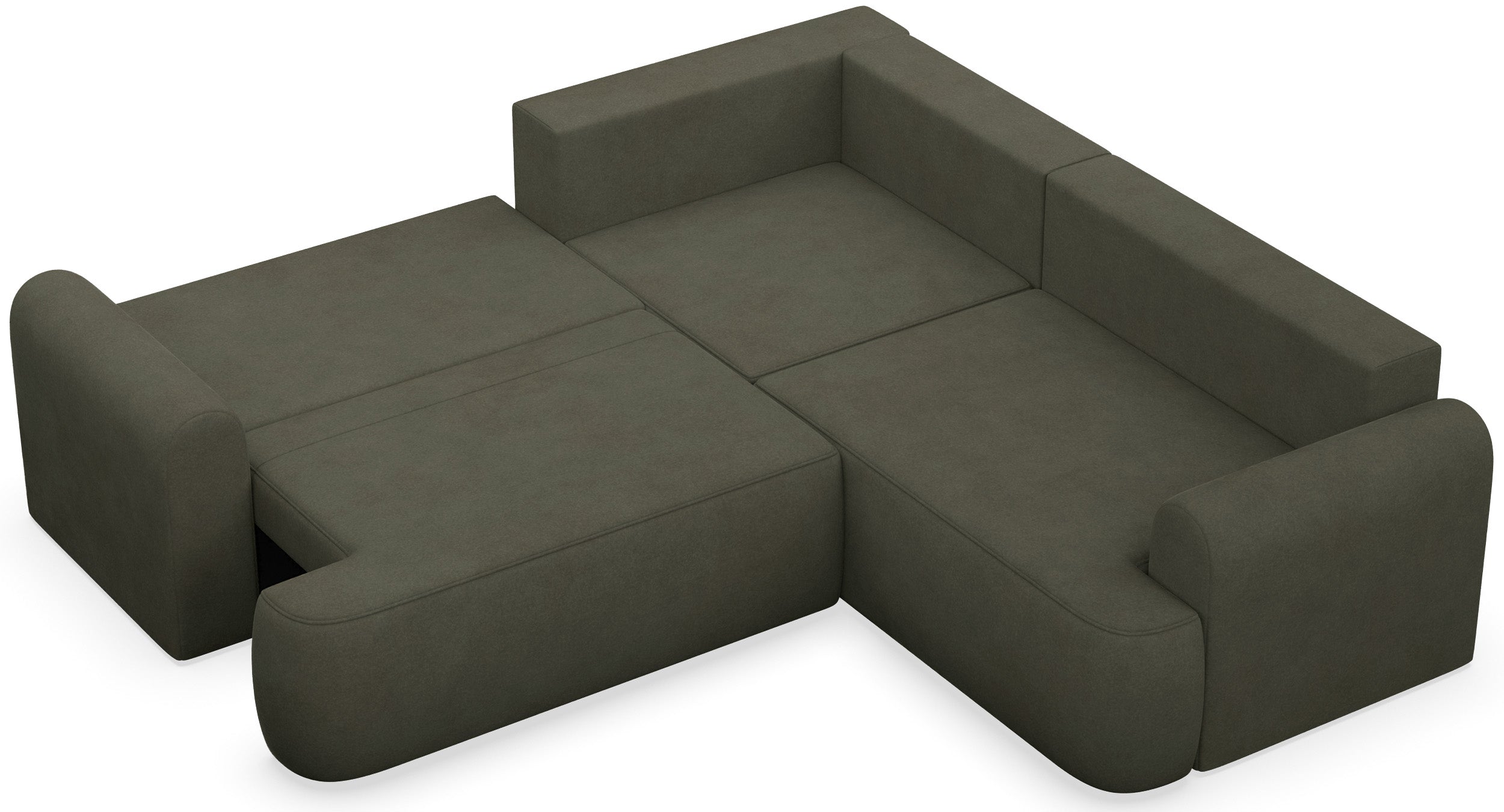 Ecksofa mit Schlaffunktion, Ovo, L-förmig, universell, olivgrüner, leicht zu reinigender Samtbezug