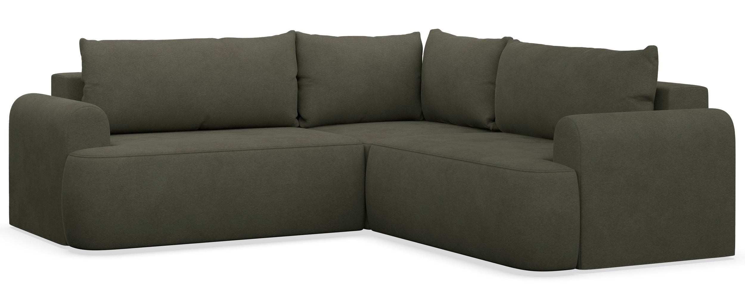 Ecksofa mit Schlaffunktion, Ovo, L-förmig, universell, olivgrüner, leicht zu reinigender Samtbezug