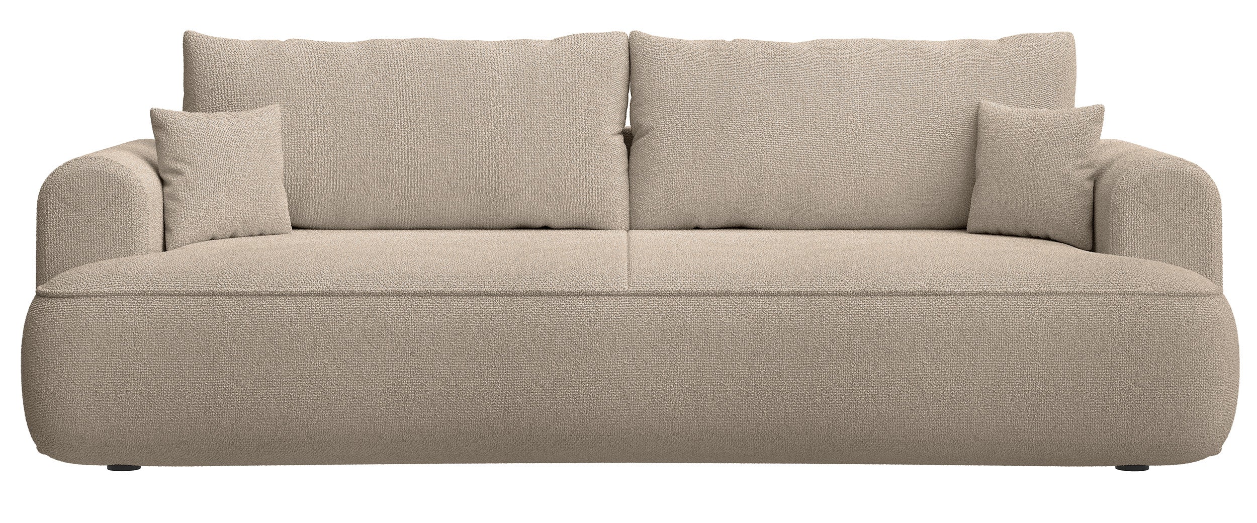 Dreisitziges ausklappbares Sofa Ovo mit Stauraum, grauer Bouclé-Stoff
