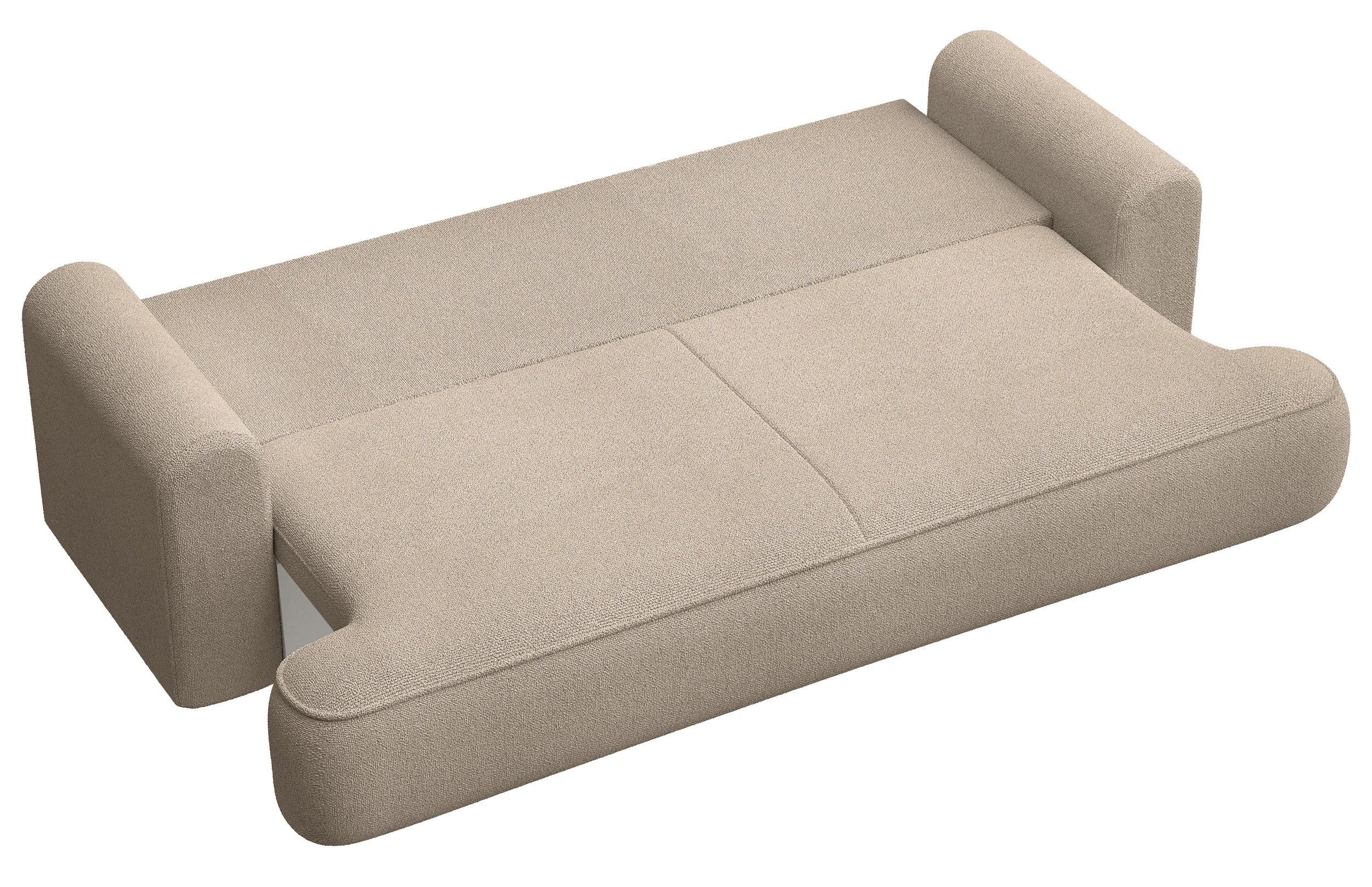 Dreisitziges ausklappbares Sofa Ovo mit Stauraum, beige Chenille