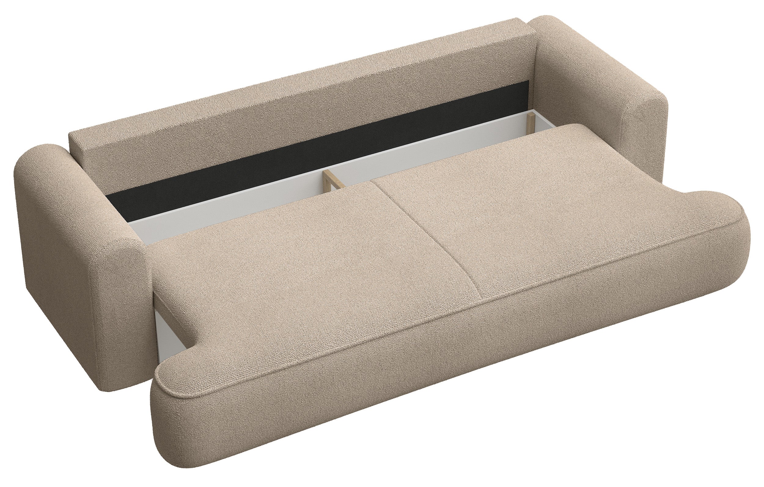 Dreisitziges ausklappbares Sofa Ovo mit Stauraum, beige Chenille