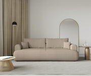 Dreisitziges ausklappbares Sofa Ovo mit Stauraum, beige Chenille