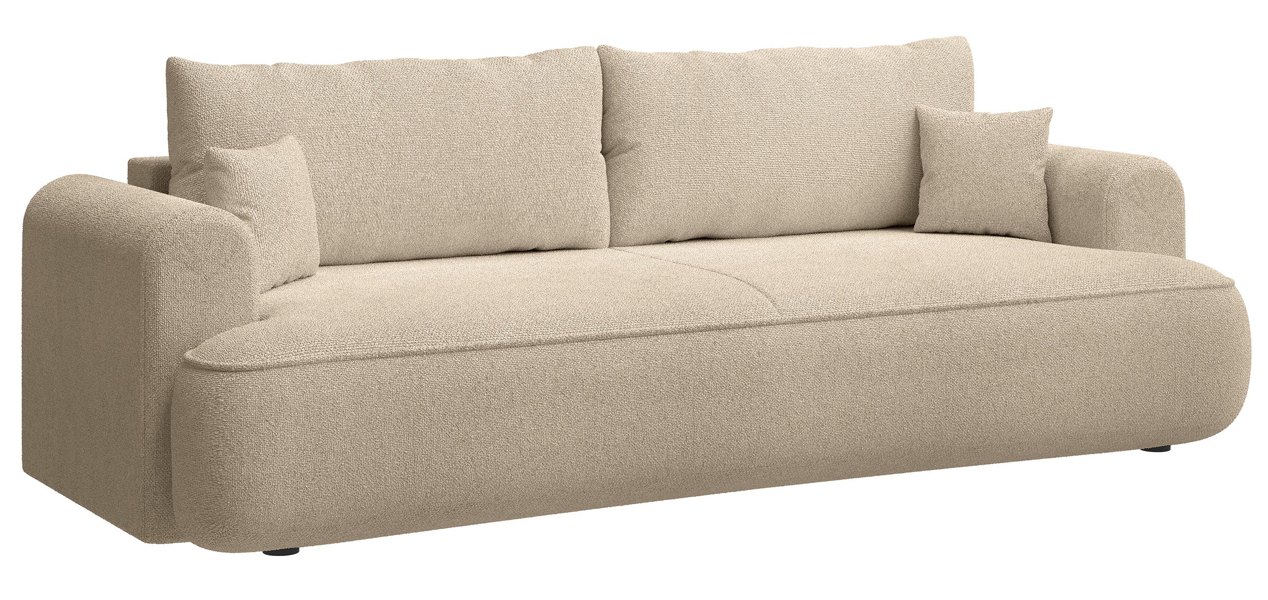 Dreisitziges ausklappbares Sofa Ovo mit Stauraum, hellbeige Chenille