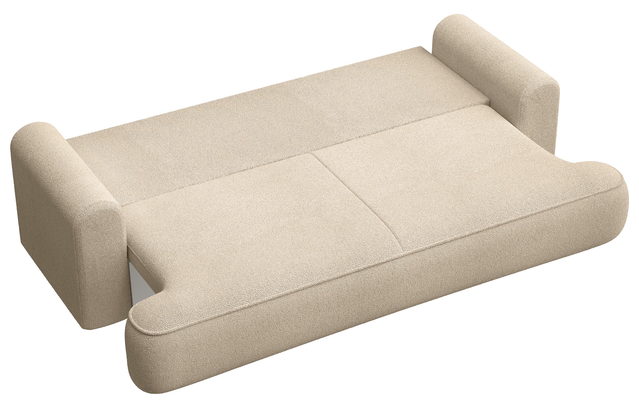 Dreisitziges ausklappbares Sofa Ovo mit Stauraum, hellbeige Chenille