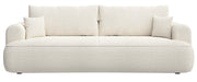 Dreisitziges ausklappbares Sofa Ovo mit Stauraum, cremefarbener Chenille-Bezug