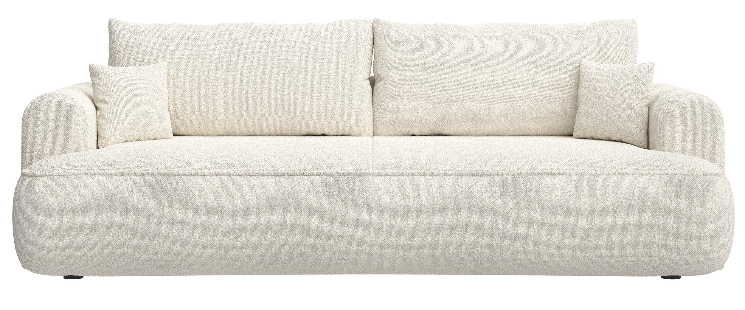 Dreisitziges ausklappbares Sofa Ovo mit Stauraum, cremefarbener Chenille-Bezug